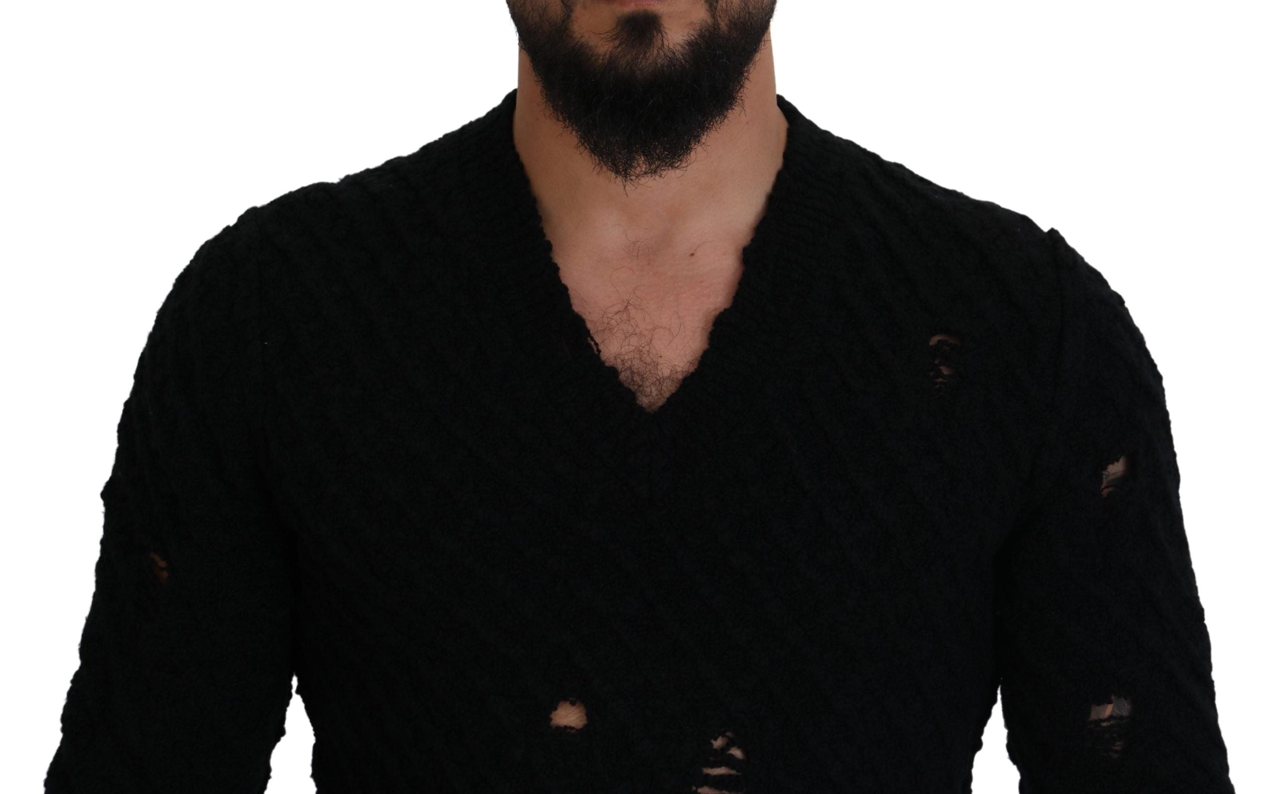 Dolce & Gabbana Elegant Black Wool-Blend V-Neck Sweater - ACCEXO