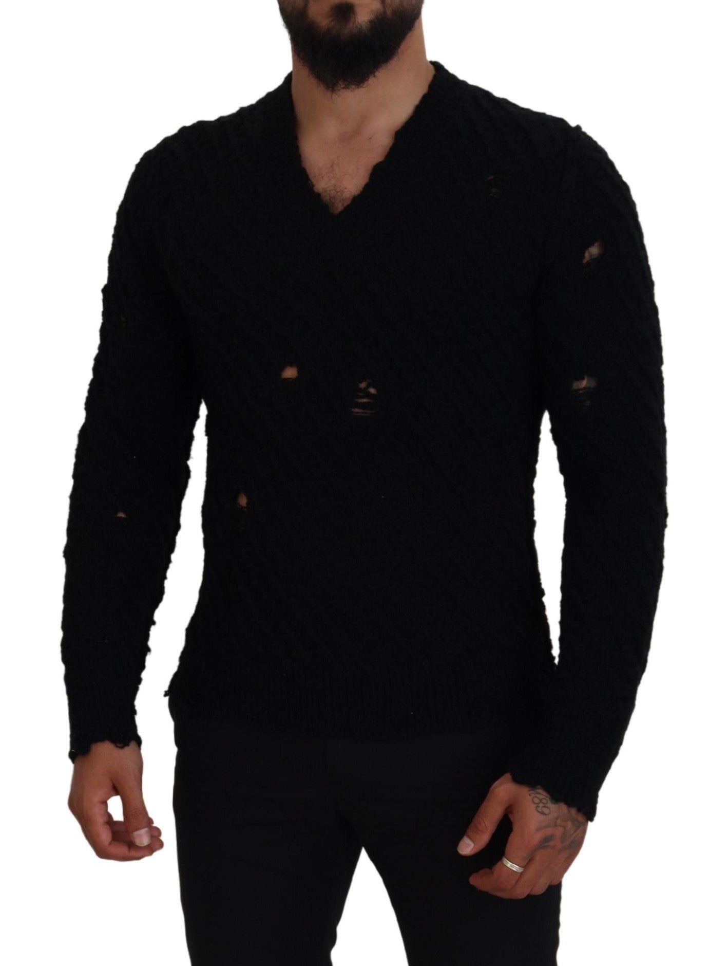 Dolce & Gabbana Elegant Black Wool-Blend V-Neck Sweater - ACCEXO
