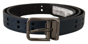 Dolce & Gabbana Elegant Blue Leather Belt with Metal Buckle - ACCEXO