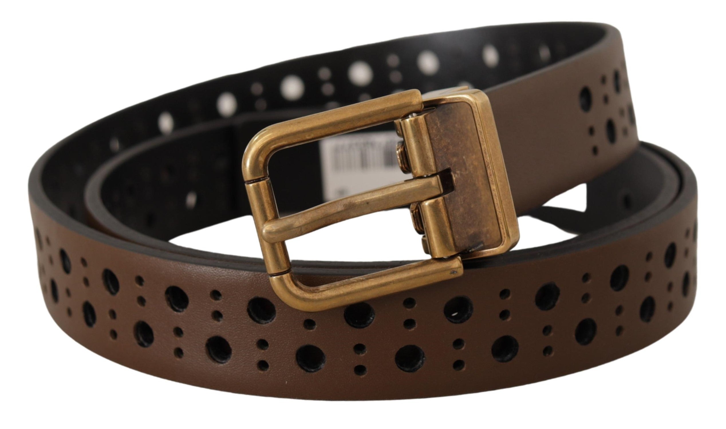 Dolce & Gabbana Elegant Brown Leather Belt with Golden Buckle - ACCEXO