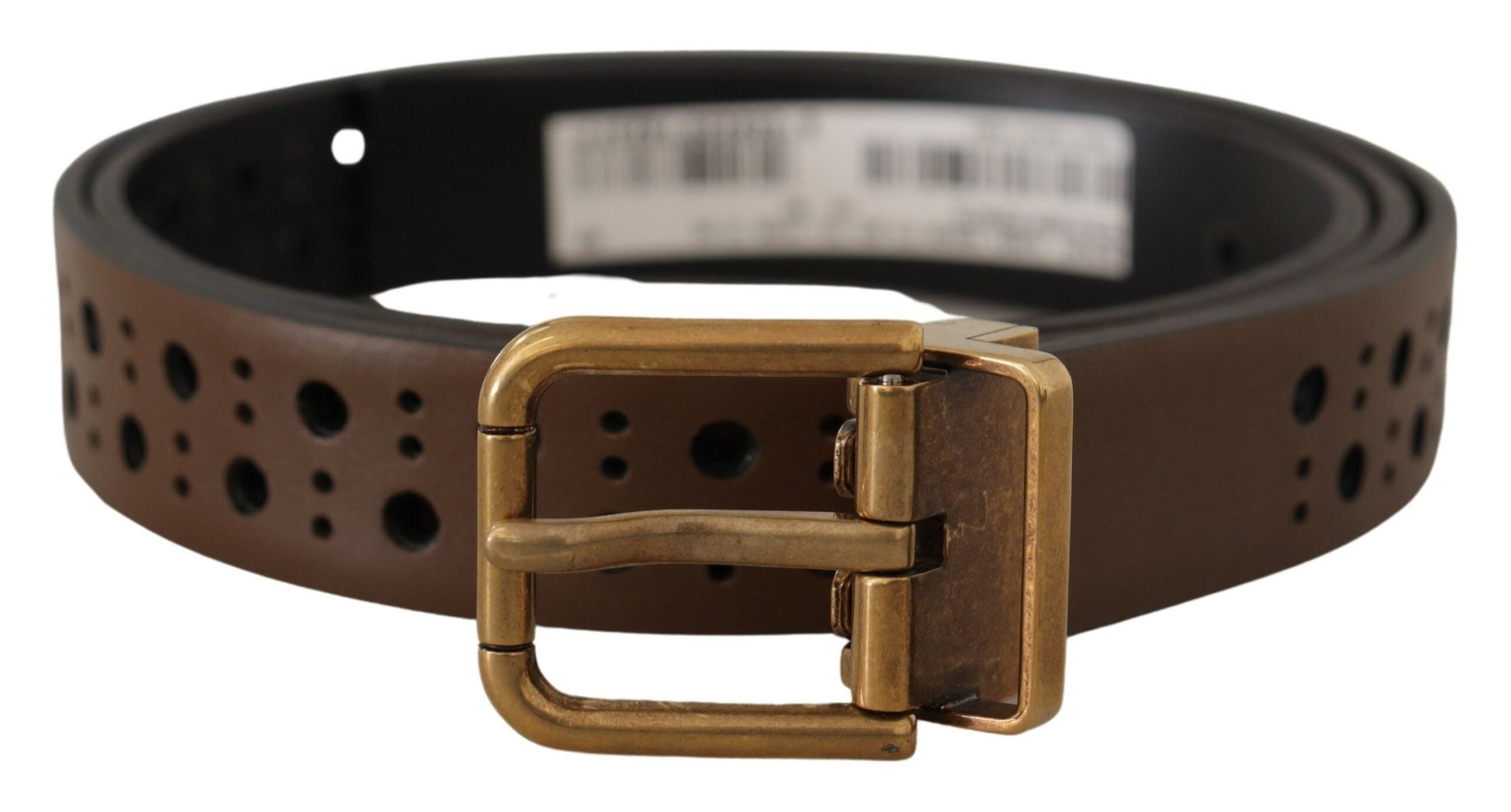 Dolce & Gabbana Elegant Brown Leather Belt with Golden Buckle - ACCEXO