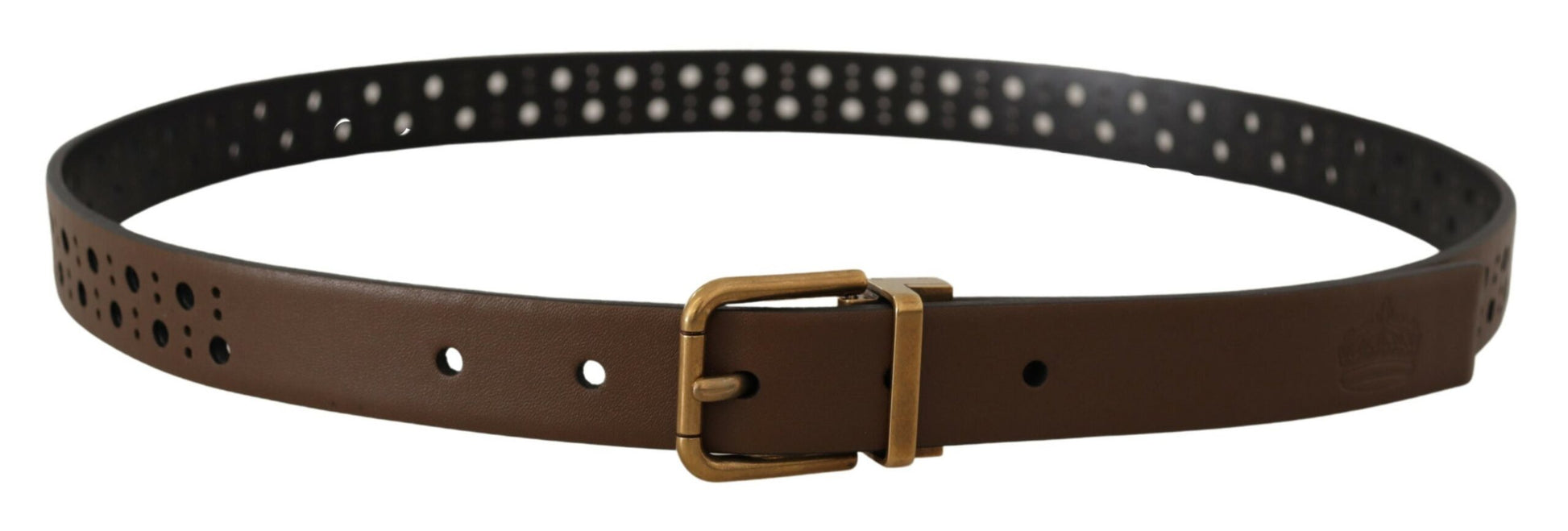 Dolce & Gabbana Elegant Brown Leather Belt with Golden Buckle - ACCEXO