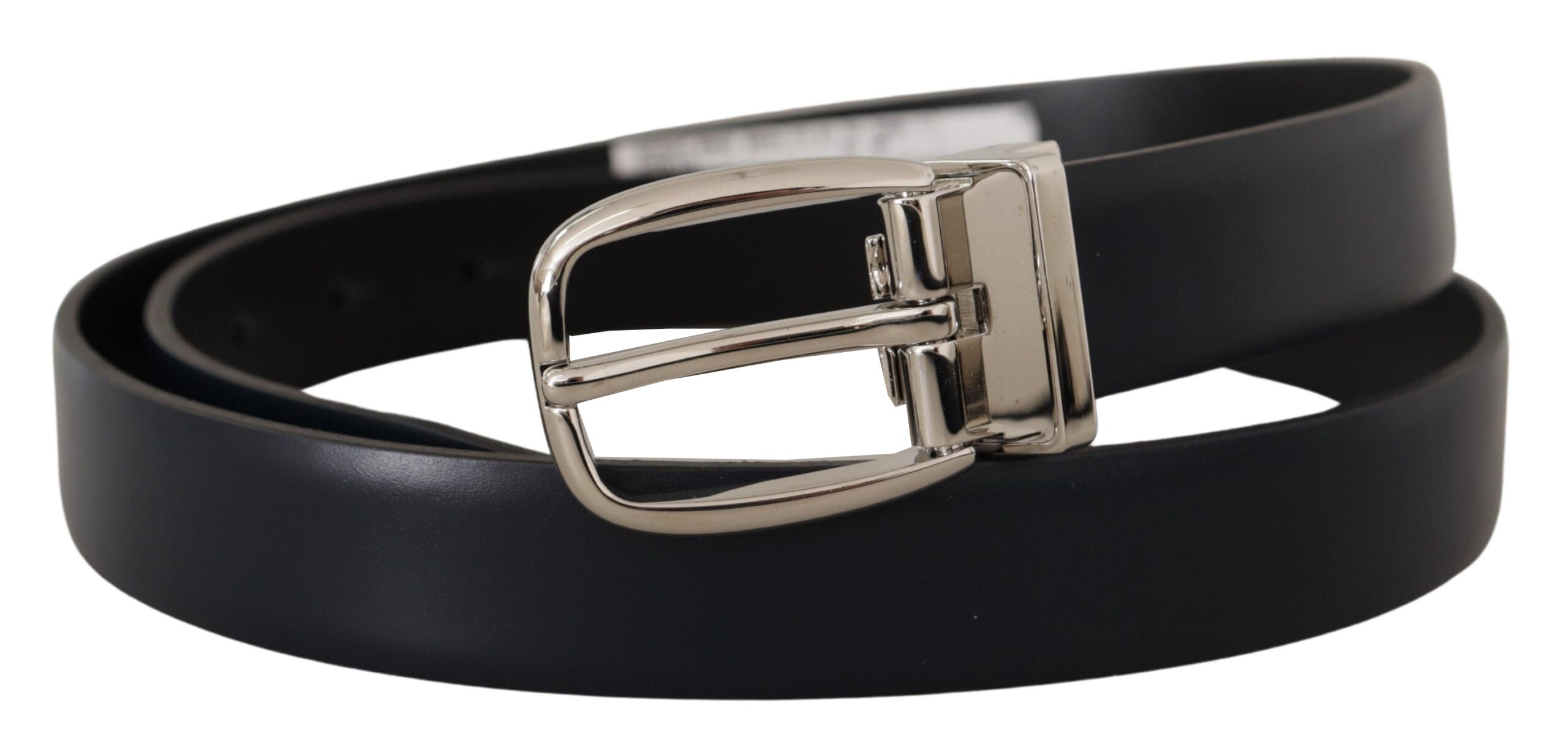 Dolce & Gabbana Elegant Black Leather Belt with Silver Buckle - ACCEXO