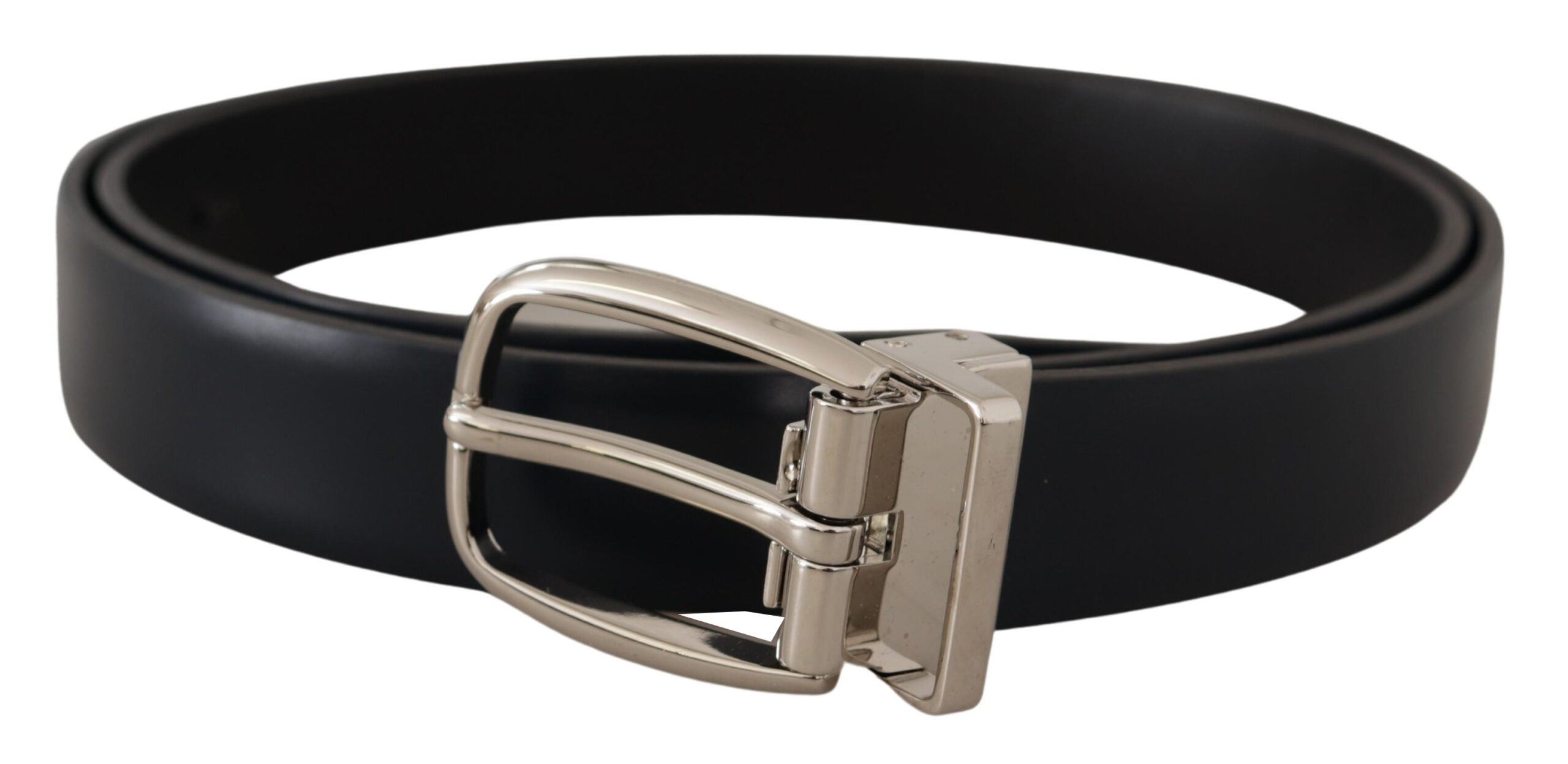 Dolce & Gabbana Elegant Black Leather Belt with Silver Buckle - ACCEXO