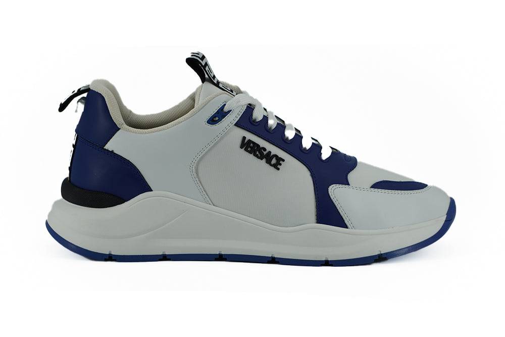 Versace Elegant Blue and White Leather Sneakers - ACCEXO