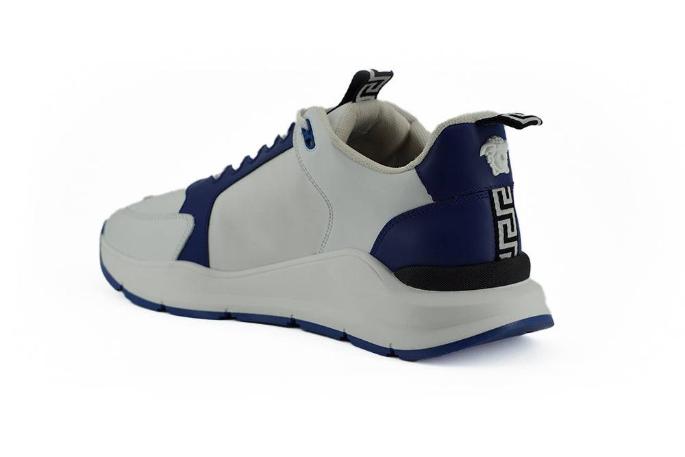 Versace Elegant Blue and White Leather Sneakers - ACCEXO