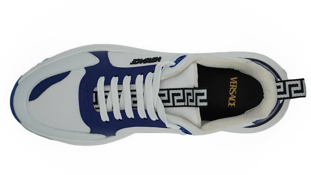 Versace Elegant Blue and White Leather Sneakers - ACCEXO