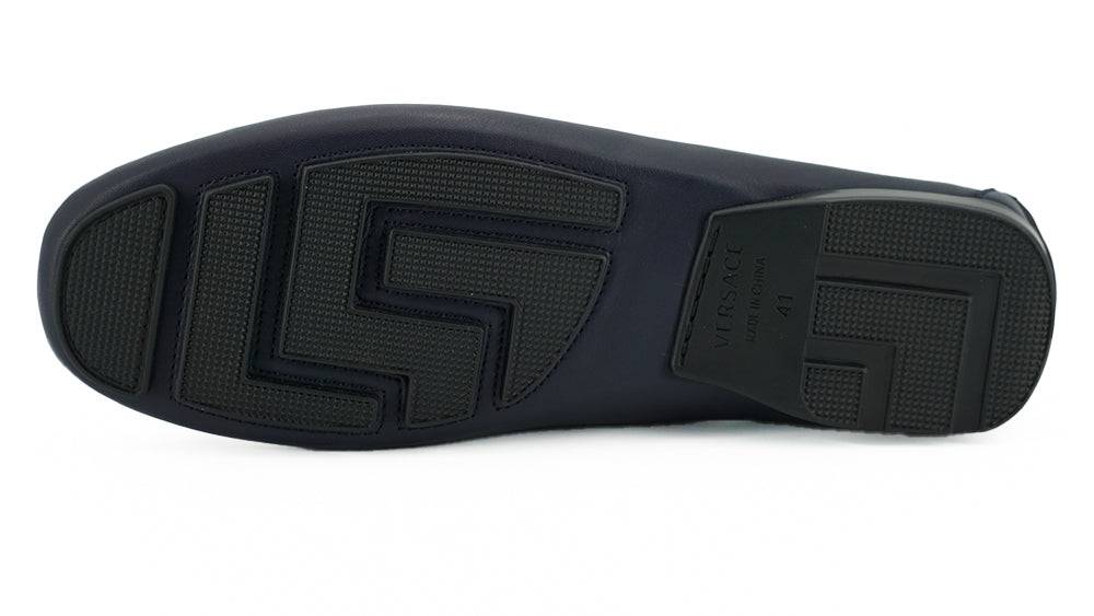 Versace Elegant Navy Blue Calf Leather Loafers - ACCEXO