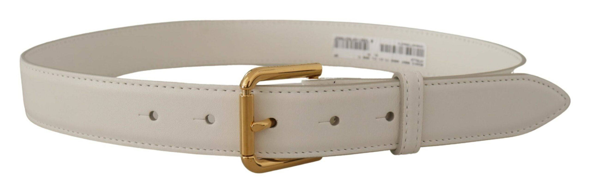 Dolce & Gabbana Chic White Leather Belt with Gold Engraved Buckle - ACCEXO