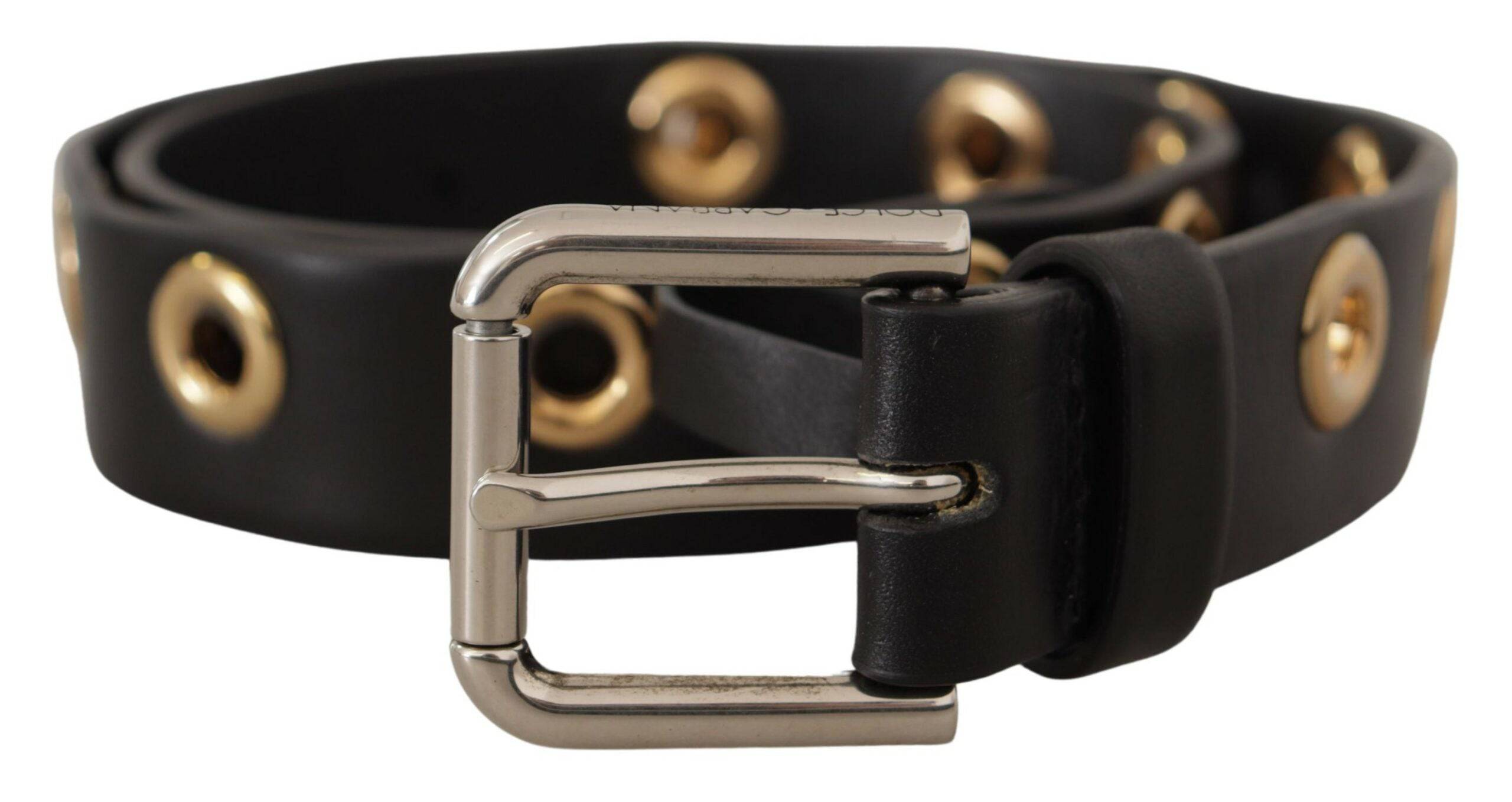 Dolce & Gabbana Chic Black Leather Belt with Engraved Buckle - ACCEXO