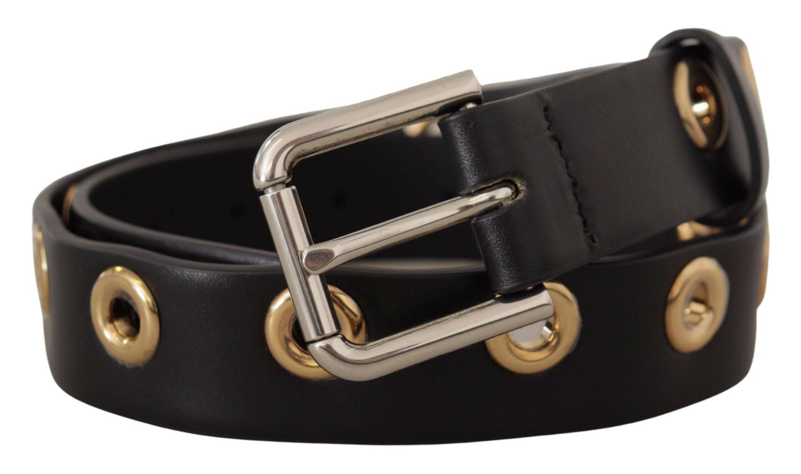 Dolce & Gabbana Chic Black Leather Belt with Engraved Buckle - ACCEXO