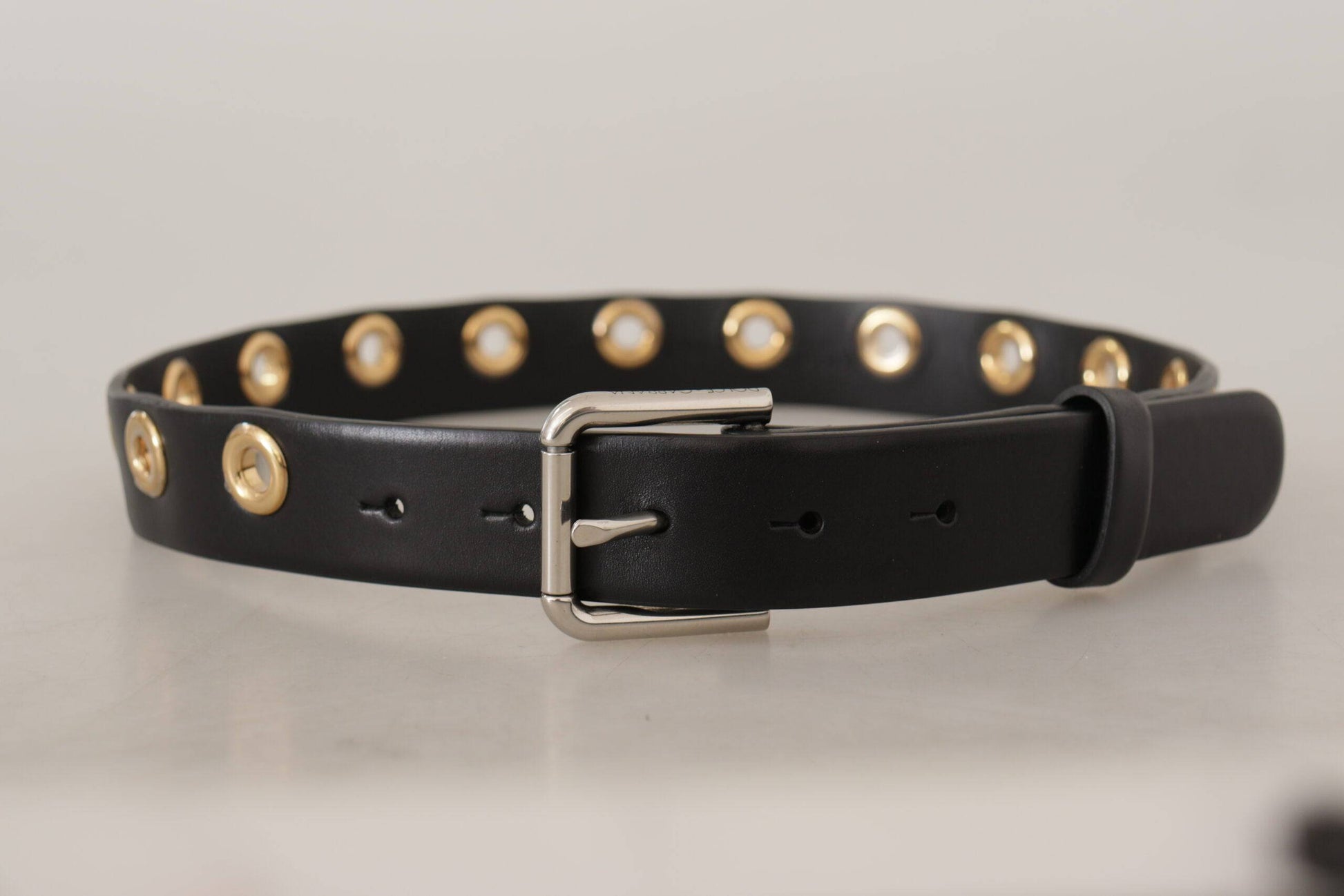 Dolce & Gabbana Chic Black Leather Belt with Engraved Buckle - ACCEXO