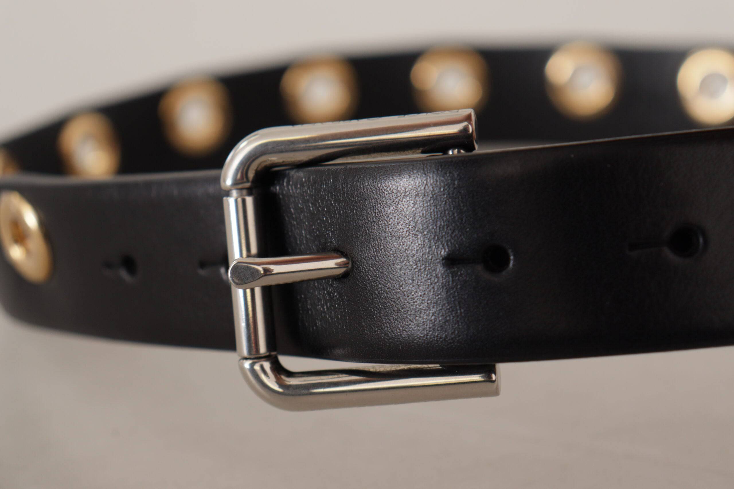Dolce & Gabbana Chic Black Leather Belt with Engraved Buckle - ACCEXO