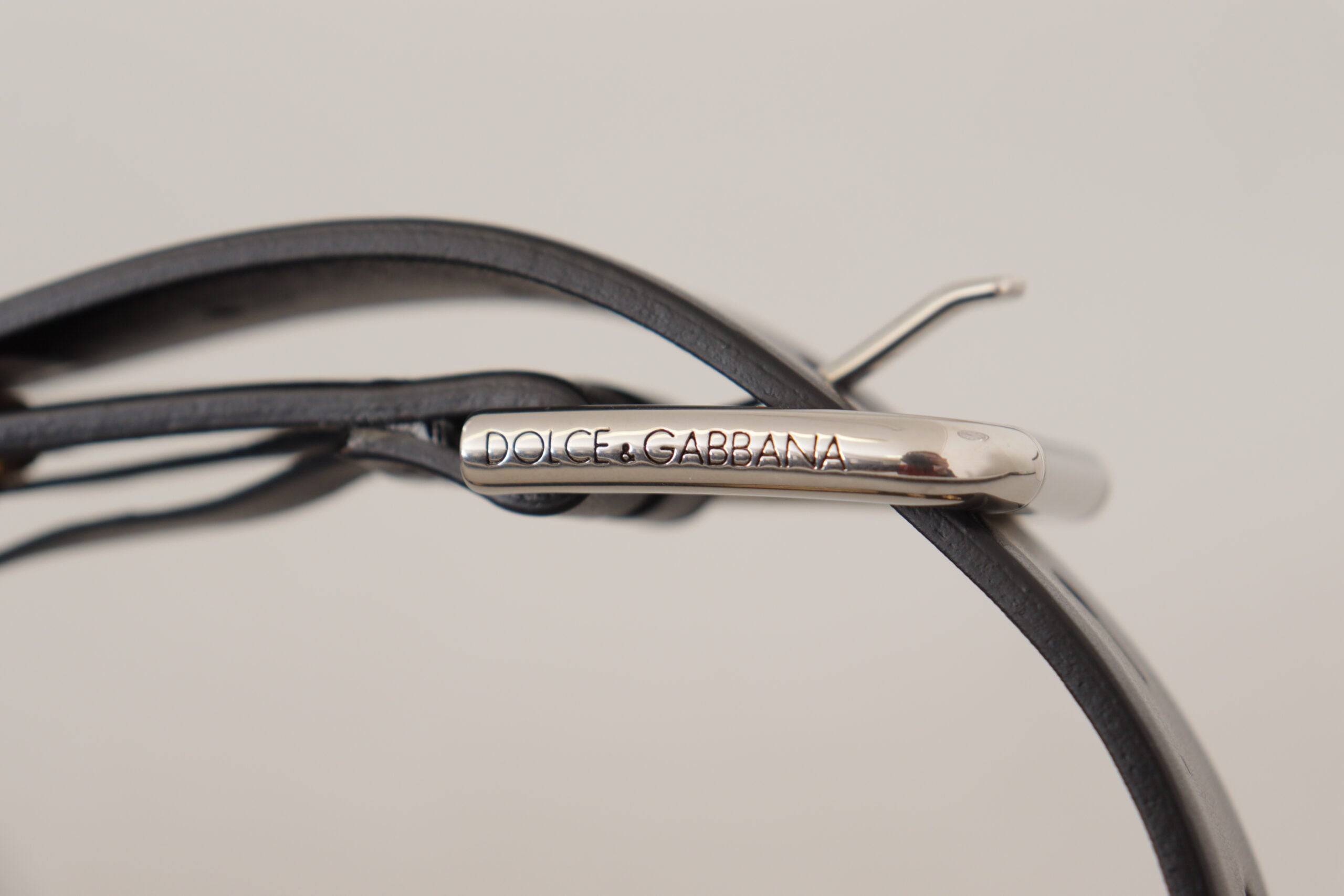 Dolce & Gabbana Chic Black Leather Belt with Engraved Buckle - ACCEXO