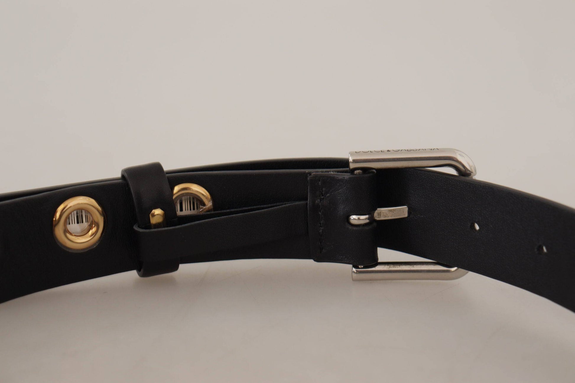 Dolce & Gabbana Chic Black Leather Belt with Engraved Buckle - ACCEXO
