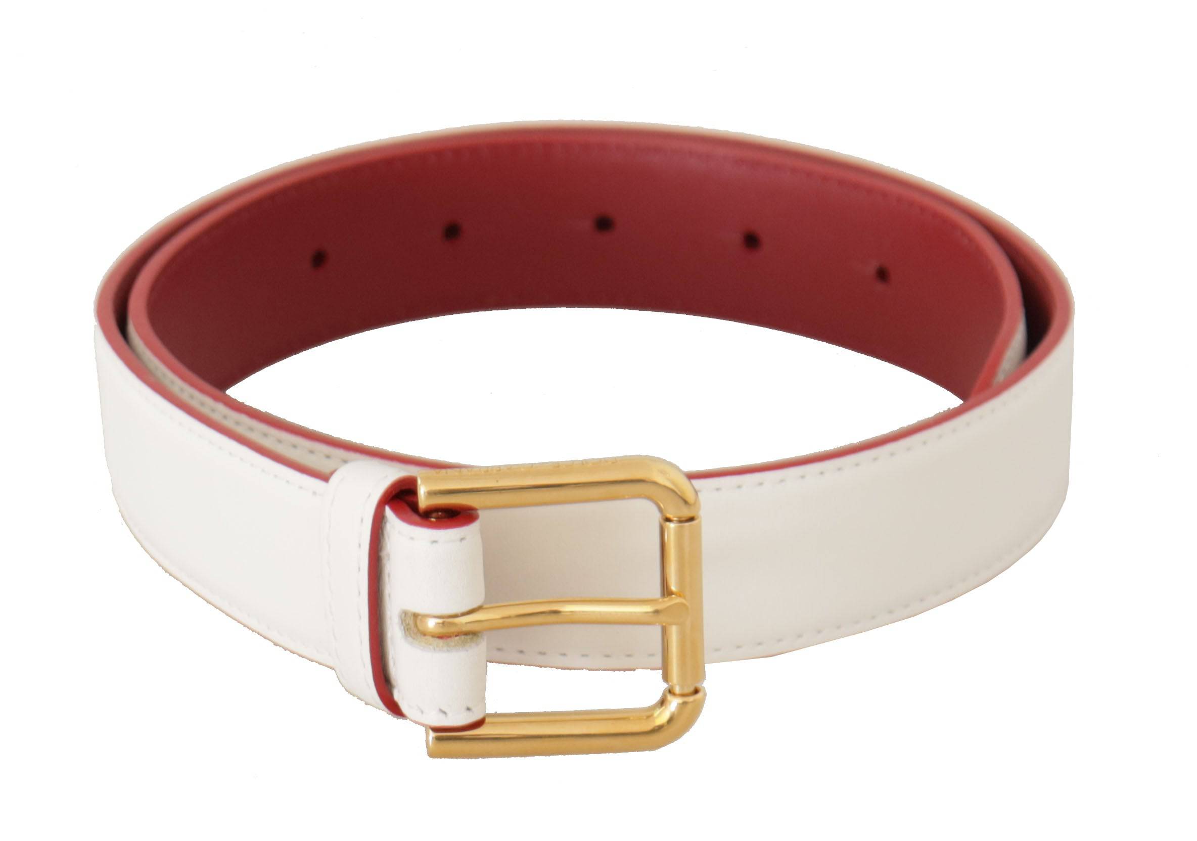 Dolce & Gabbana Elegant White Leather Belt with Engraved Buckle - ACCEXO