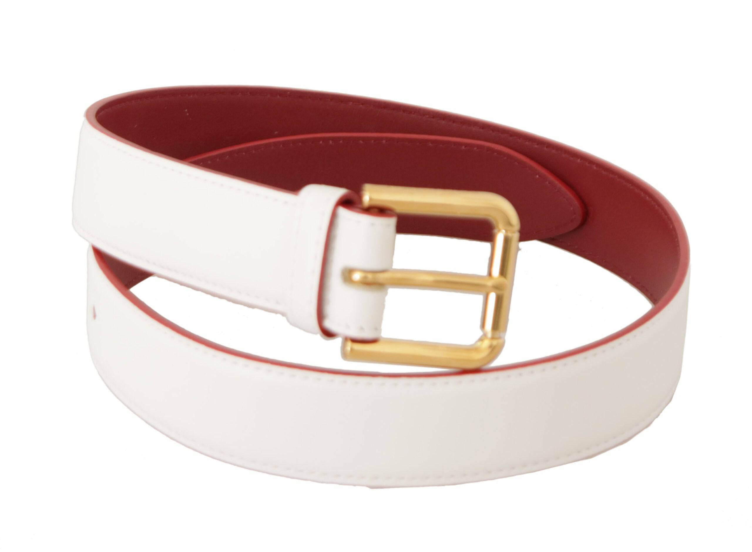 Dolce & Gabbana Elegant White Leather Belt with Engraved Buckle - ACCEXO