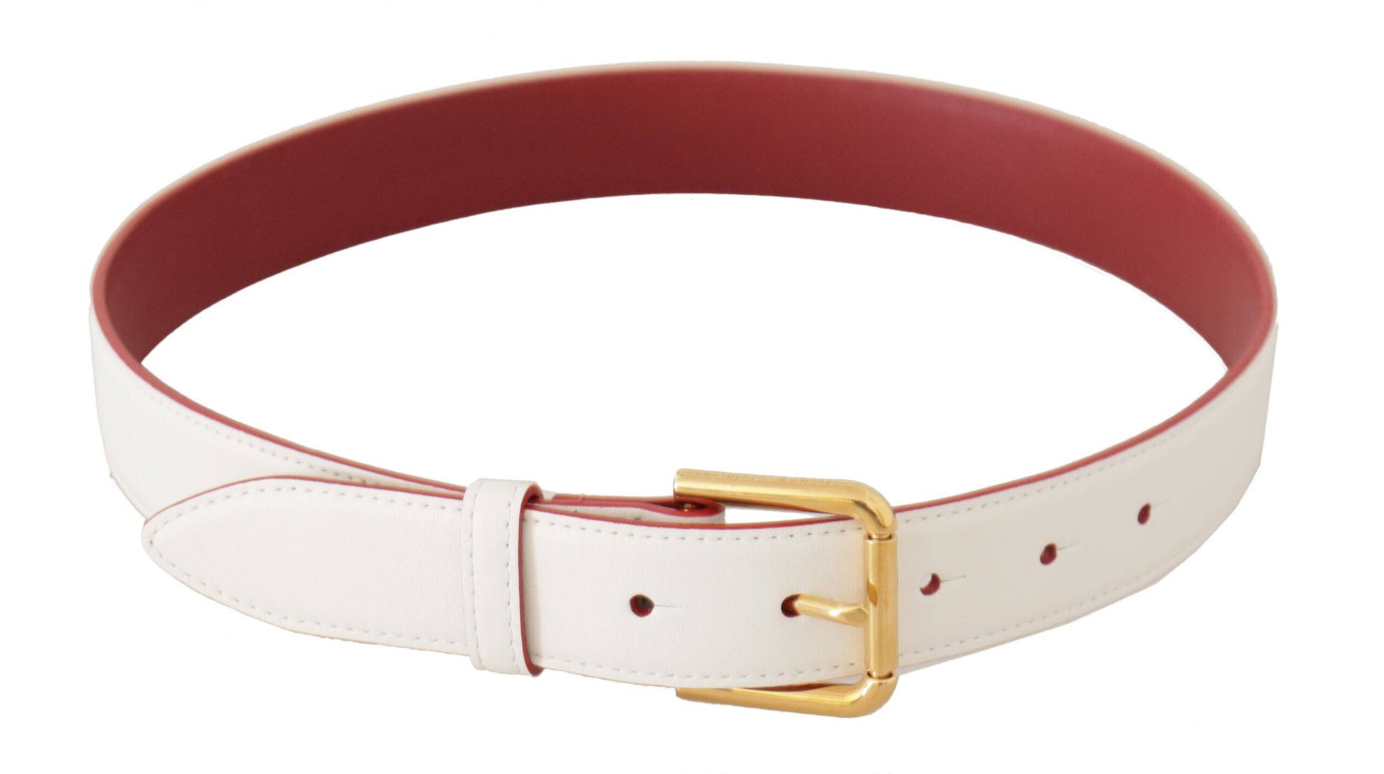 Dolce & Gabbana Elegant White Leather Belt with Engraved Buckle - ACCEXO