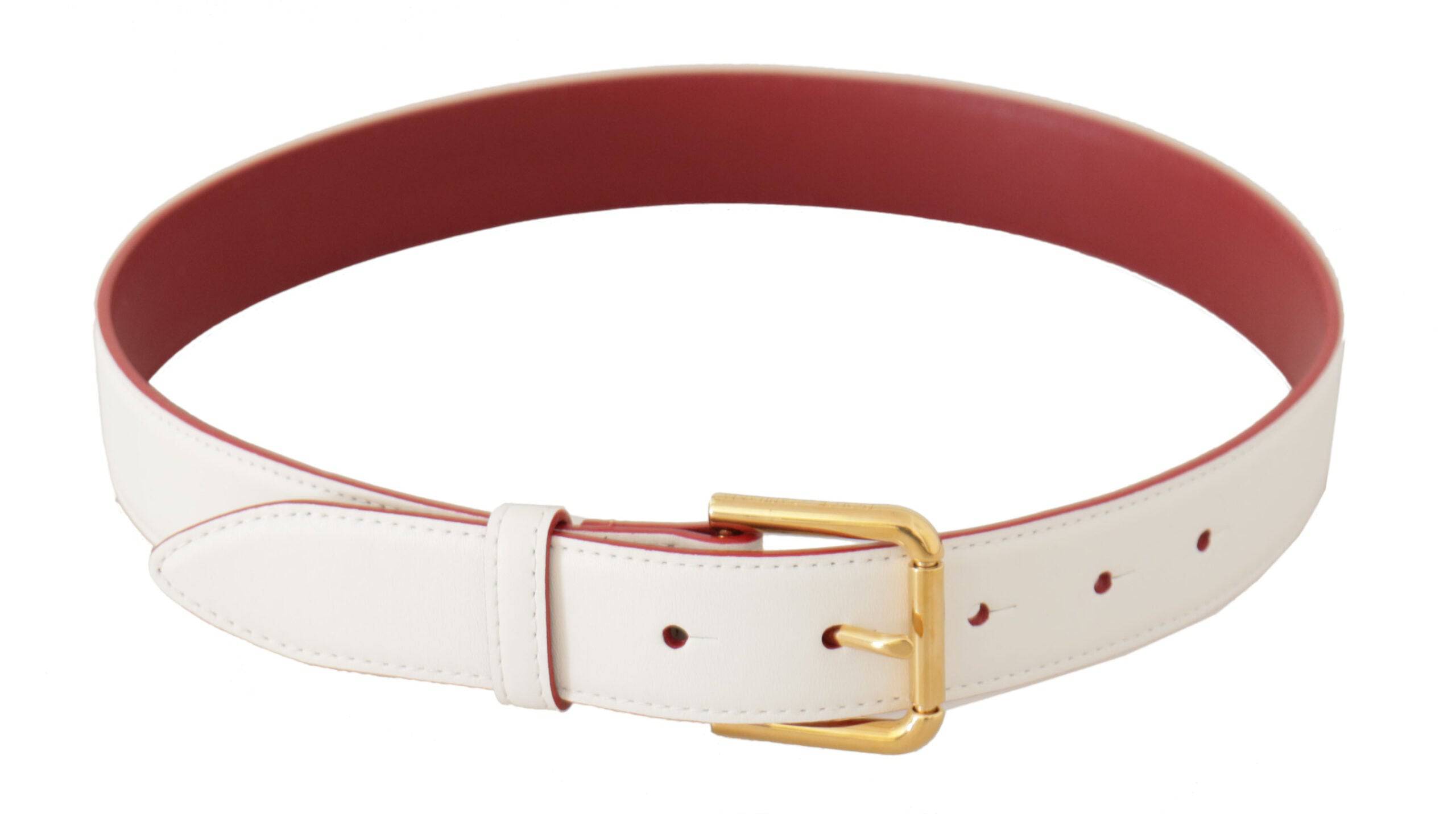 Dolce & Gabbana Elegant White Leather Belt with Engraved Buckle - ACCEXO