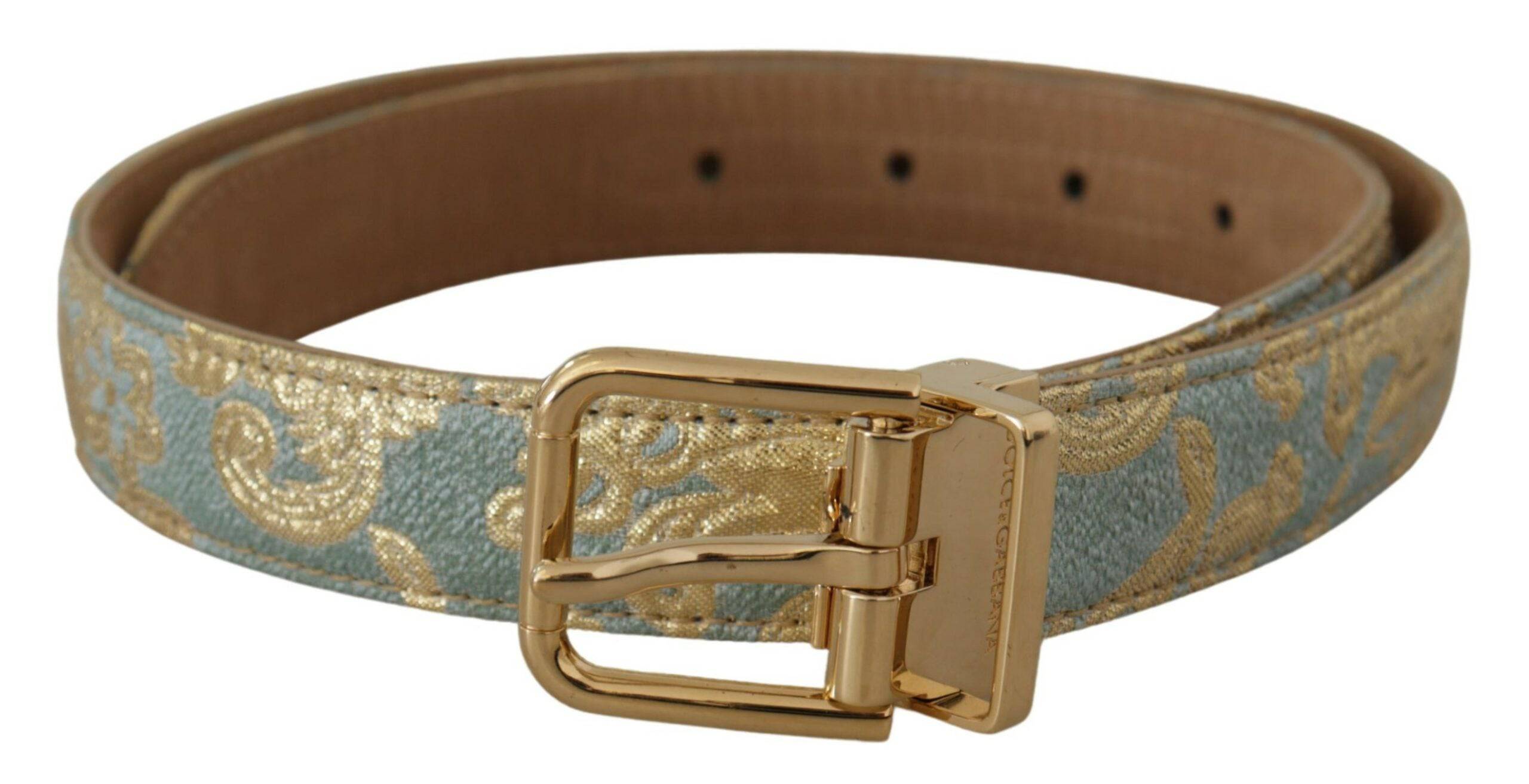 Dolce & Gabbana Elegant Light Blue Leather Belt with Gold Buckle - ACCEXO