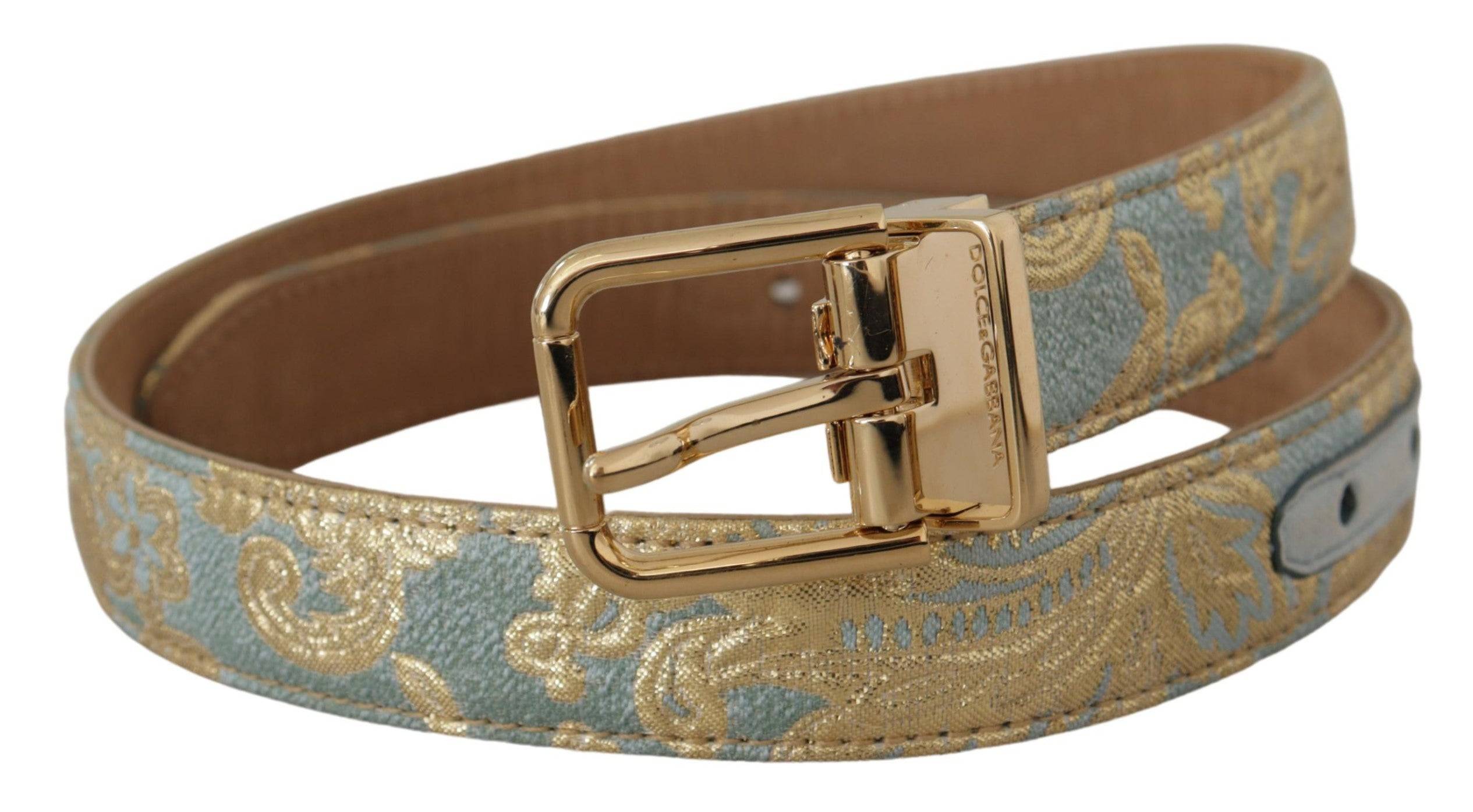 Dolce & Gabbana Elegant Light Blue Leather Belt with Gold Buckle - ACCEXO
