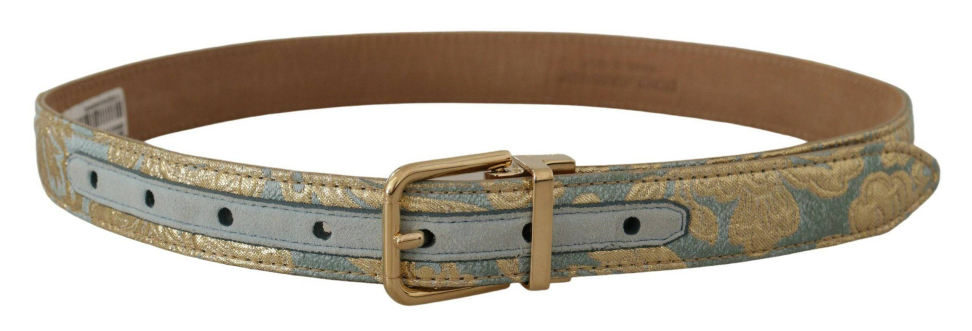Dolce & Gabbana Elegant Light Blue Leather Belt with Gold Buckle - ACCEXO