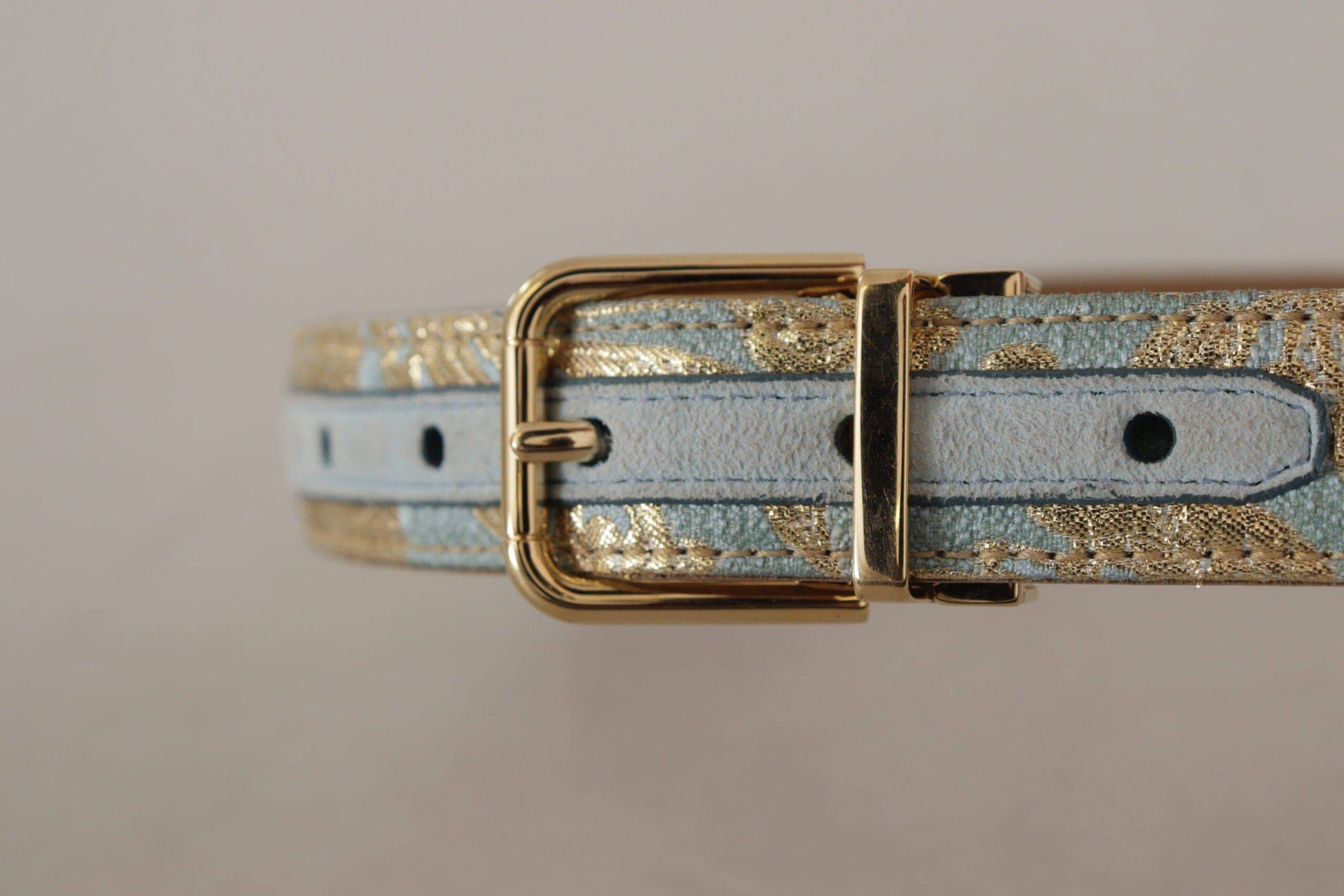Dolce & Gabbana Elegant Light Blue Leather Belt with Gold Buckle - ACCEXO