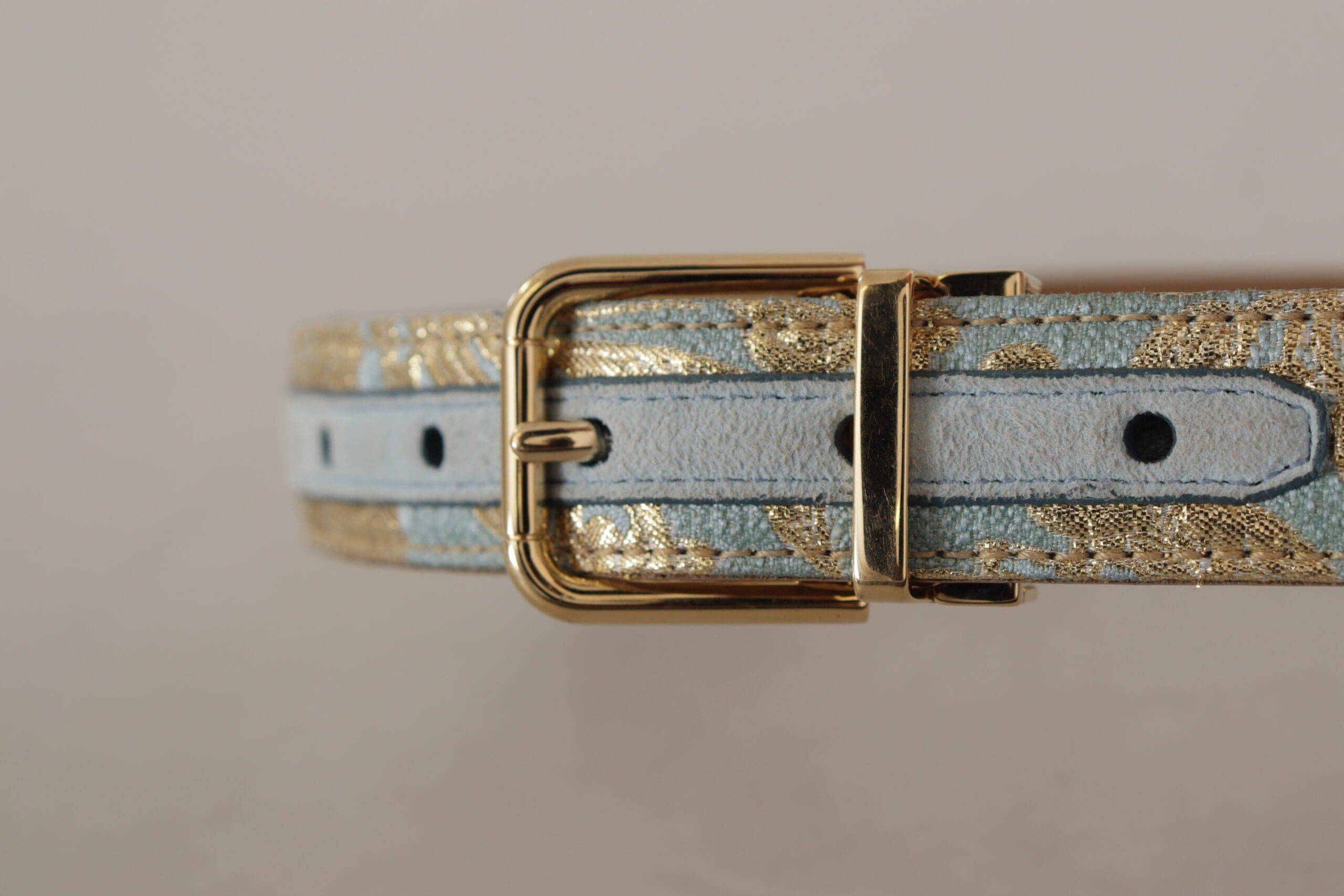 Dolce & Gabbana Elegant Light Blue Leather Belt with Gold Buckle - ACCEXO