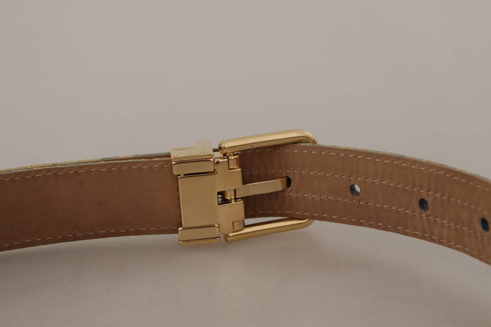 Dolce & Gabbana Elegant Light Blue Leather Belt with Gold Buckle - ACCEXO