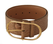 Dolce & Gabbana Elegant Beige Leather Belt with Engraved Buckle - ACCEXO