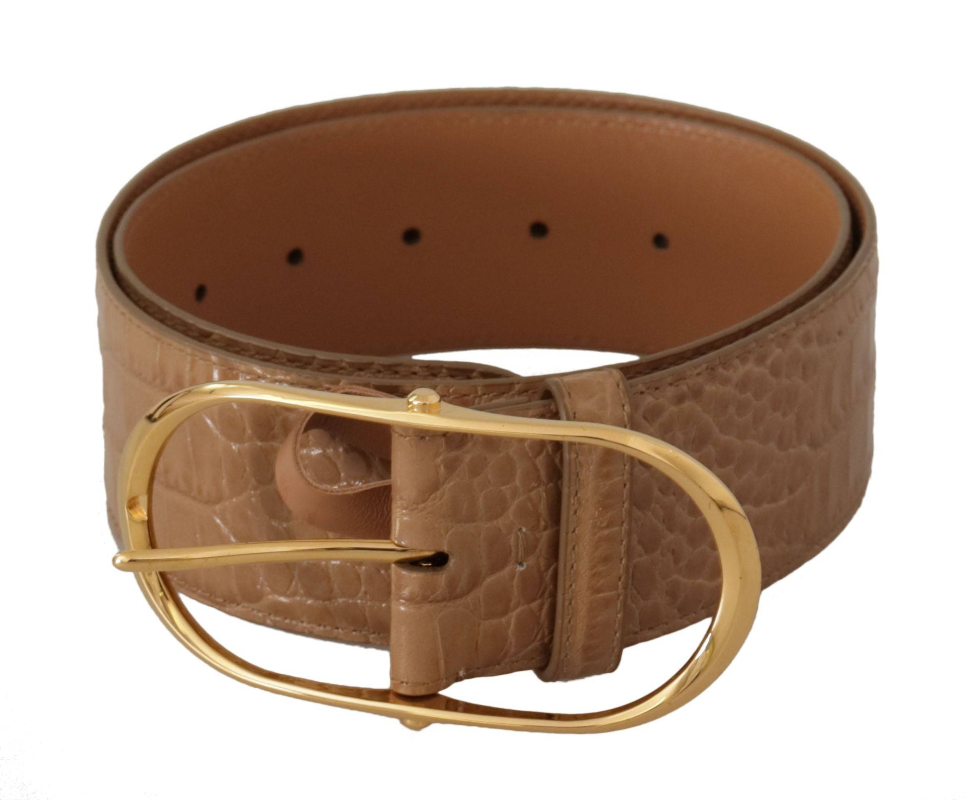 Dolce & Gabbana Elegant Beige Leather Belt with Engraved Buckle - ACCEXO