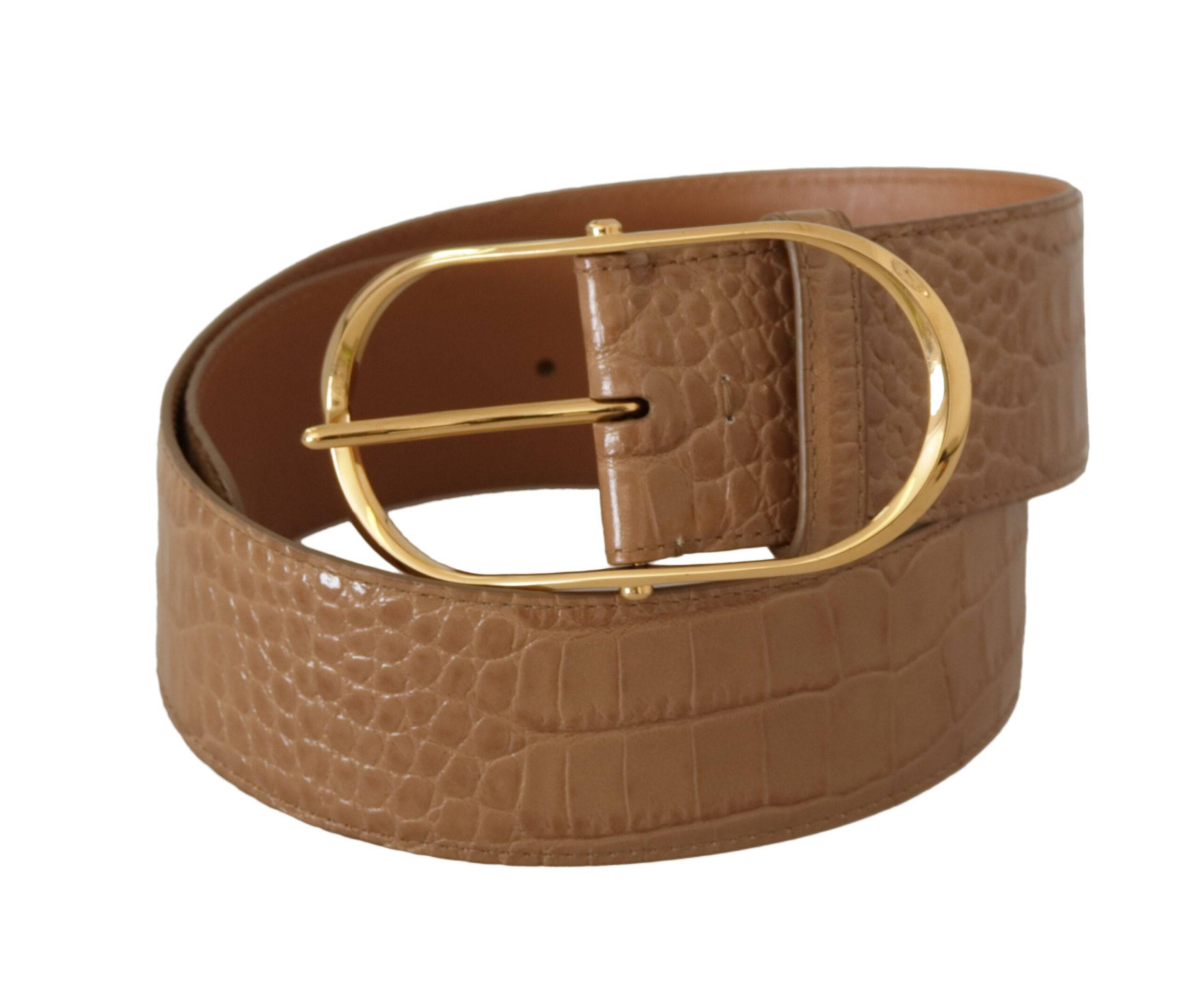 Dolce & Gabbana Elegant Beige Leather Belt with Engraved Buckle - ACCEXO