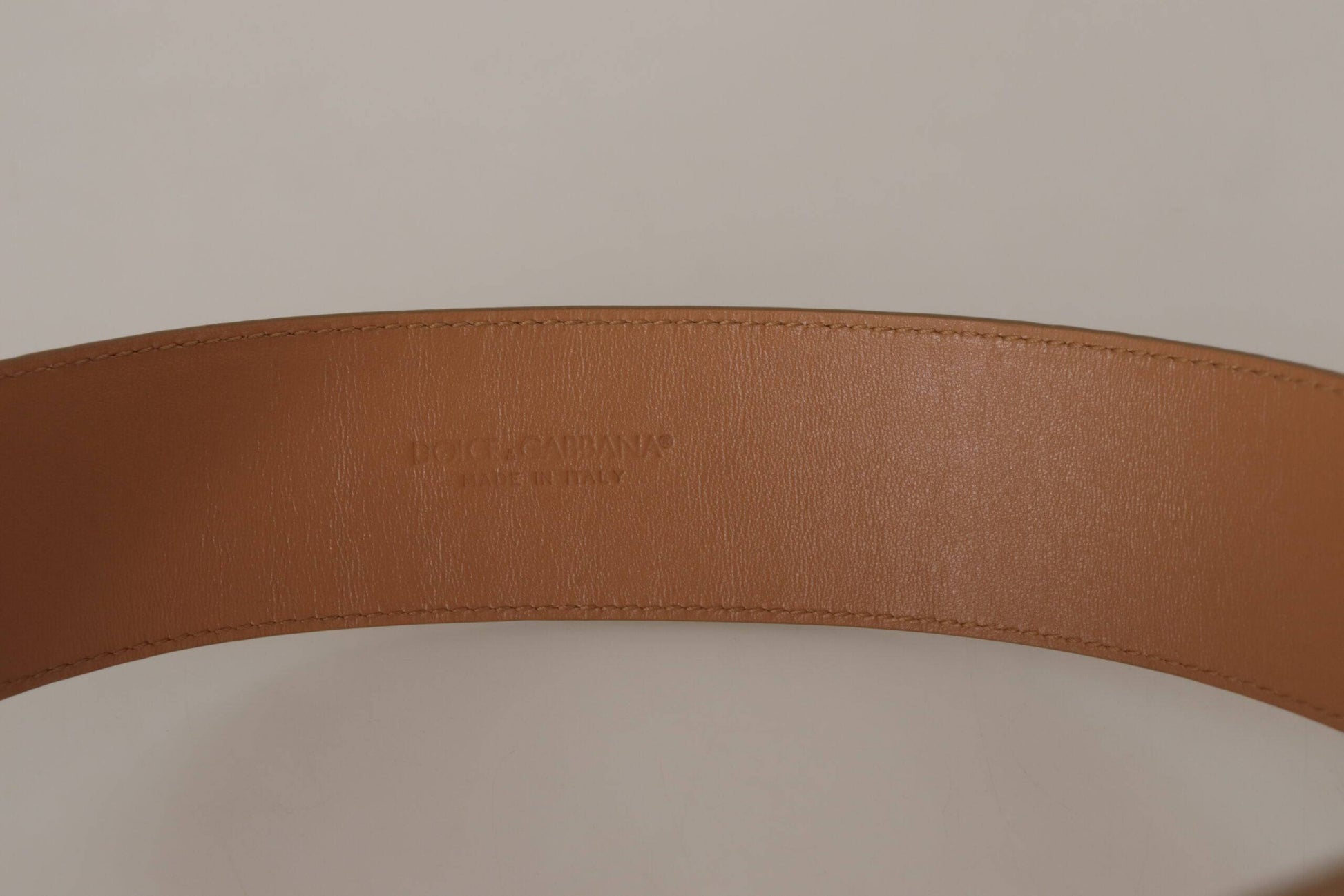 Dolce & Gabbana Elegant Beige Leather Belt with Engraved Buckle - ACCEXO