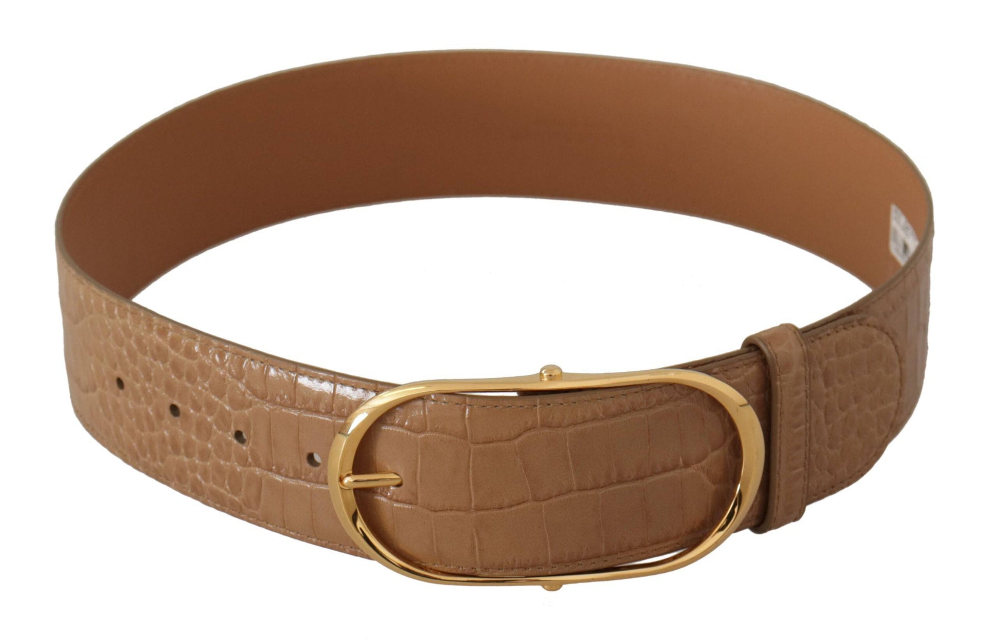 Dolce & Gabbana Elegant Beige Leather Belt with Engraved Buckle - ACCEXO