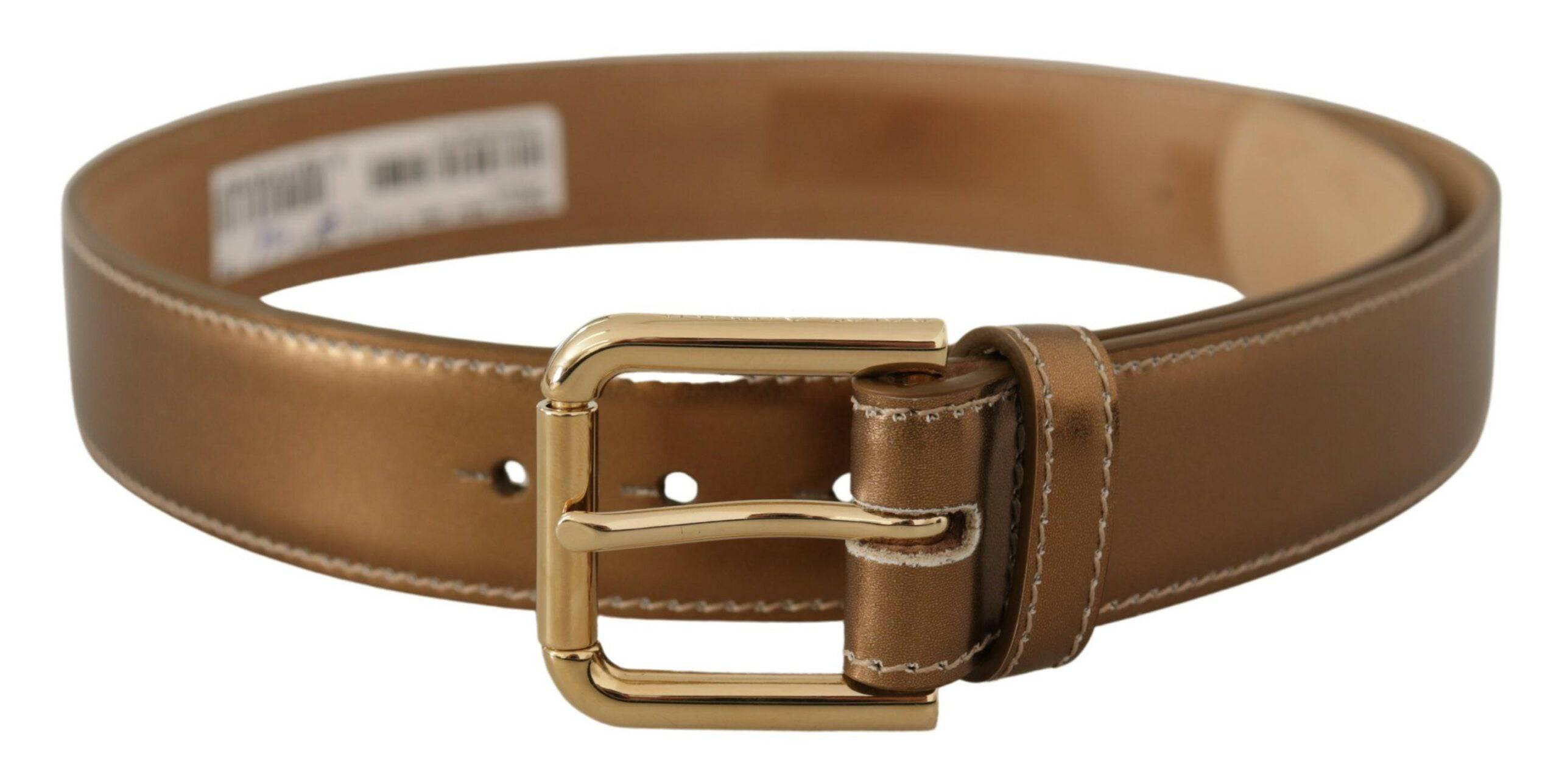 Dolce & Gabbana Elegant Bronze Leather Belt with Logo Buckle - ACCEXO