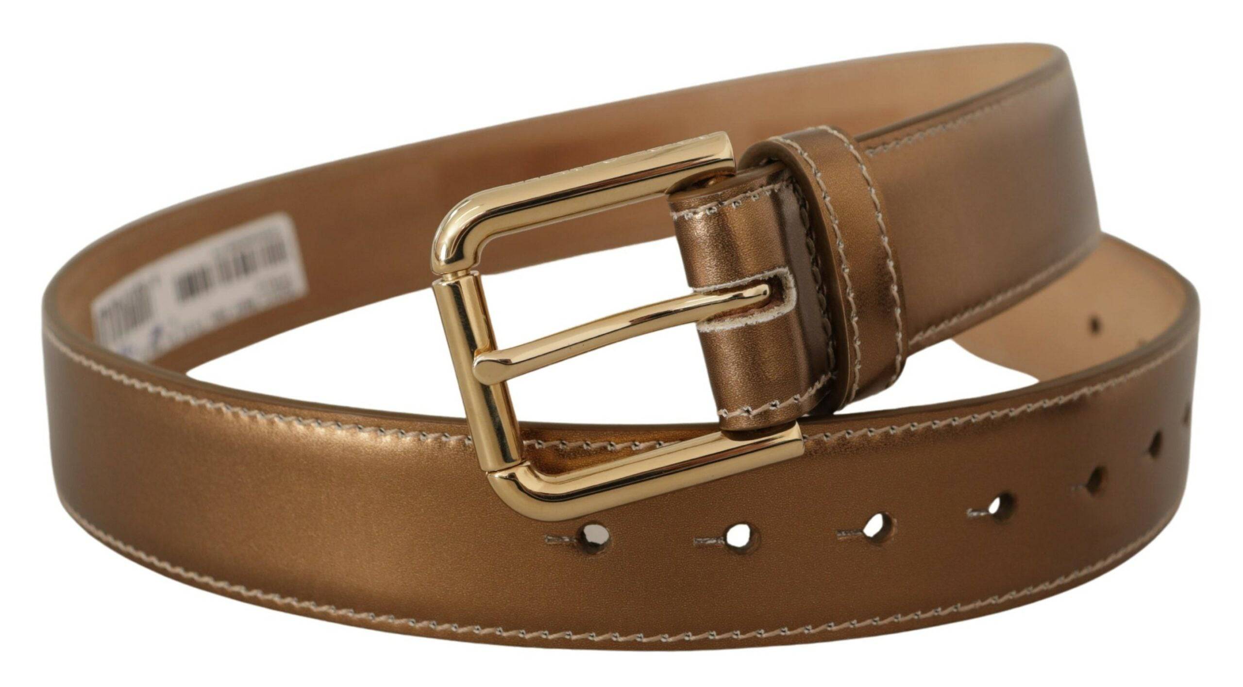 Dolce & Gabbana Elegant Bronze Leather Belt with Logo Buckle - ACCEXO