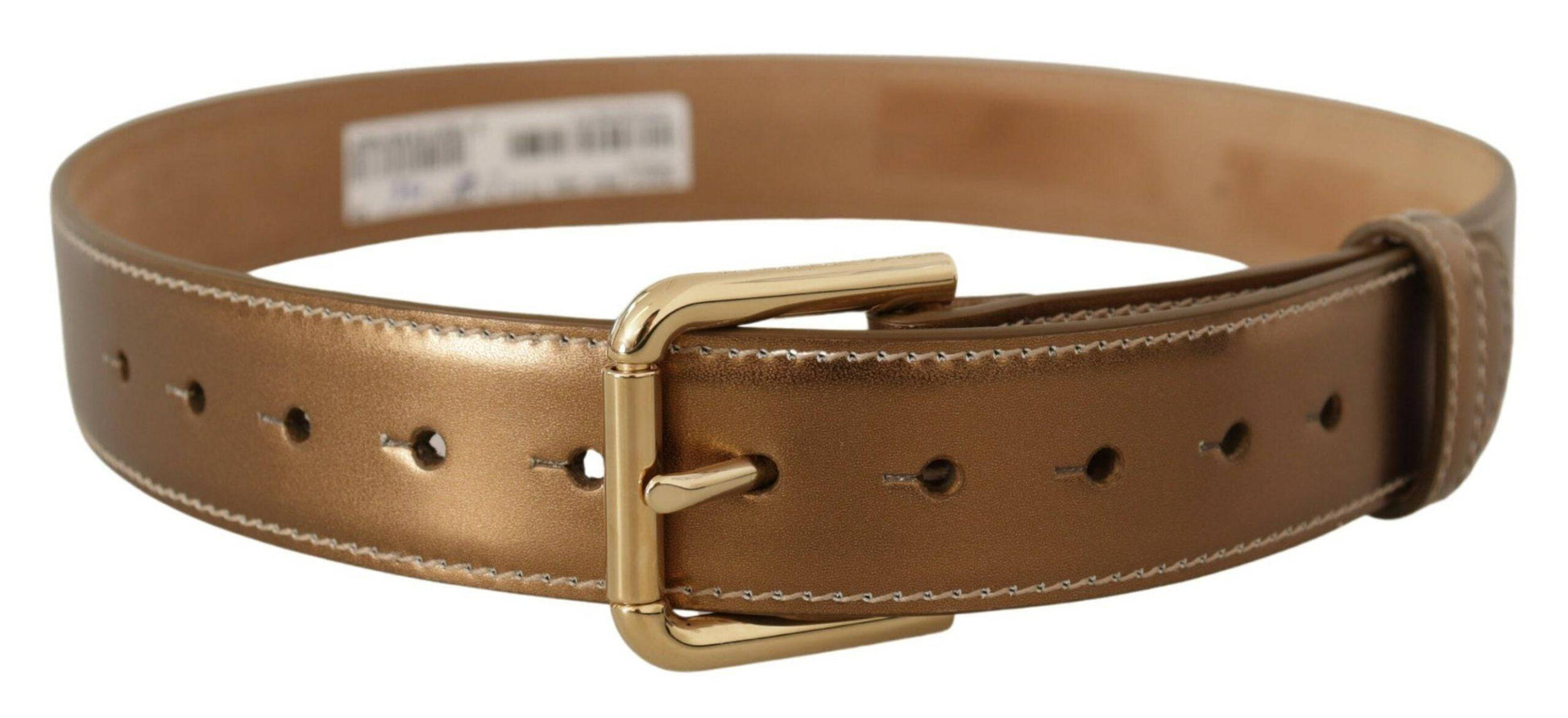 Dolce & Gabbana Elegant Bronze Leather Belt with Logo Buckle - ACCEXO