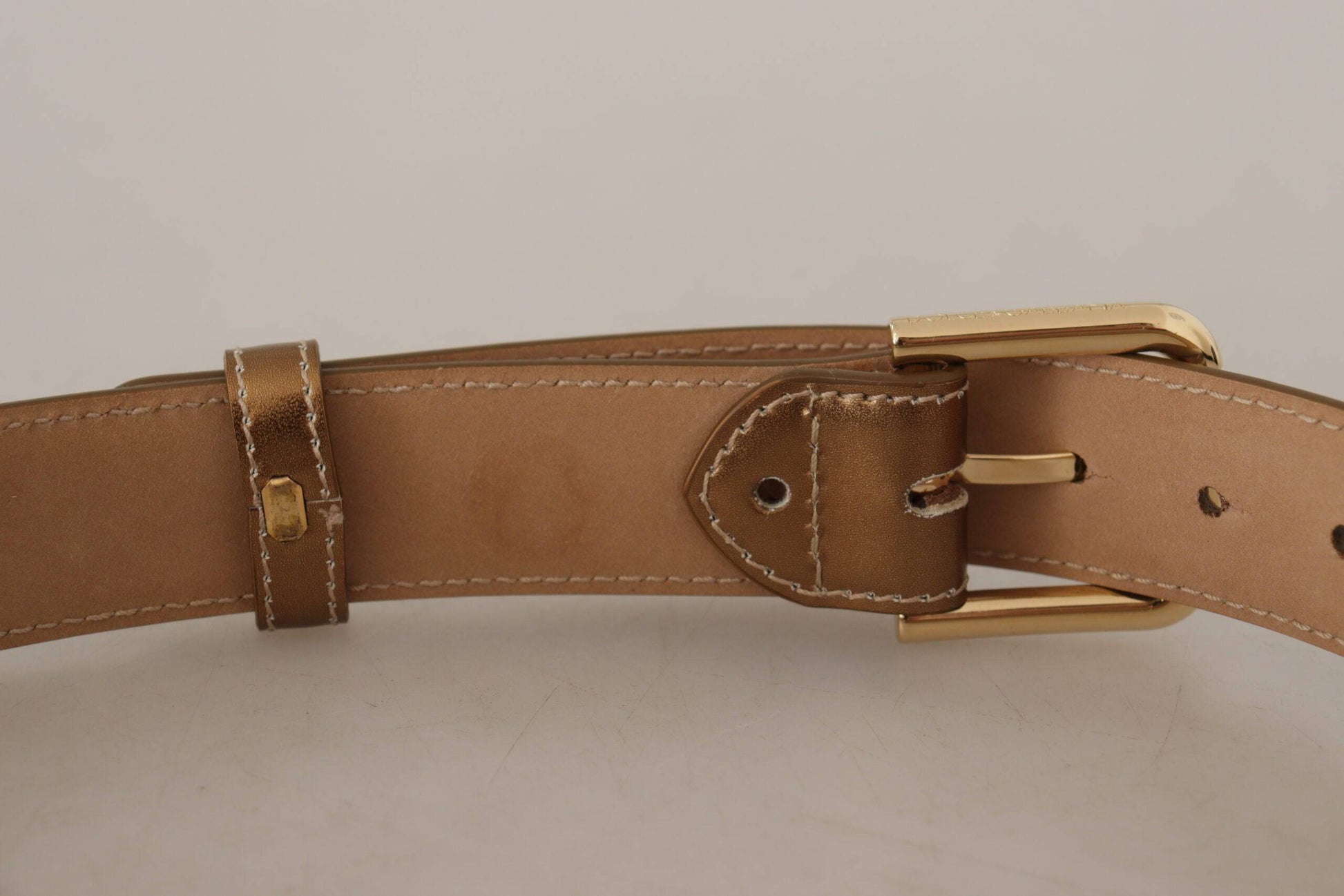 Dolce & Gabbana Elegant Bronze Leather Belt with Logo Buckle - ACCEXO