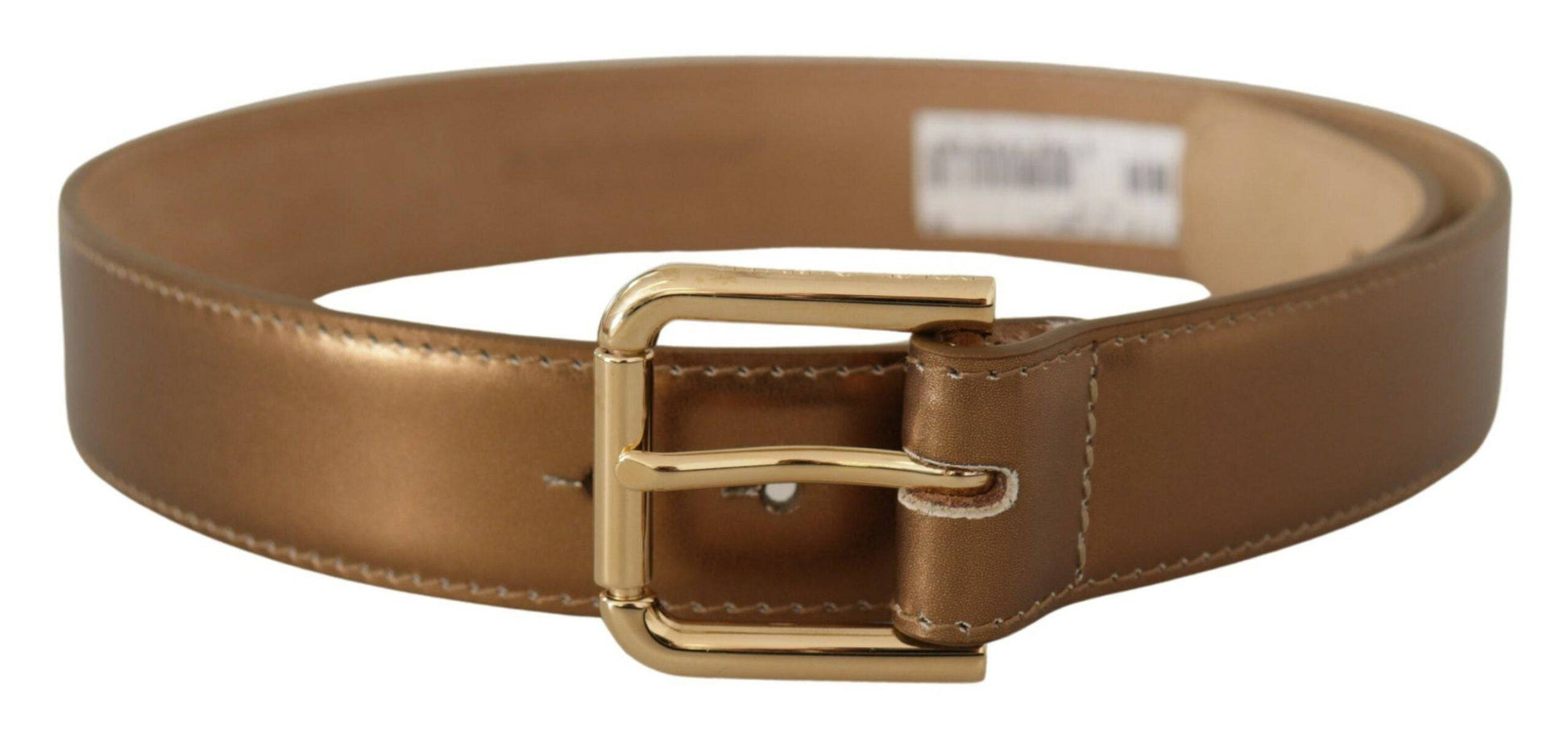 Dolce & Gabbana Bronze Leather Belt with Gold-Toned Buckle - ACCEXO