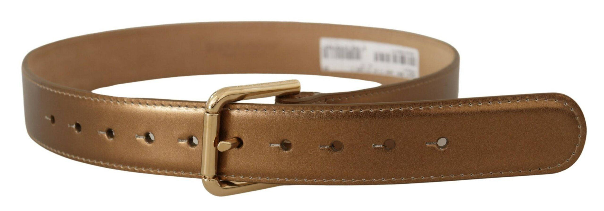 Dolce & Gabbana Bronze Leather Belt with Gold-Toned Buckle - ACCEXO