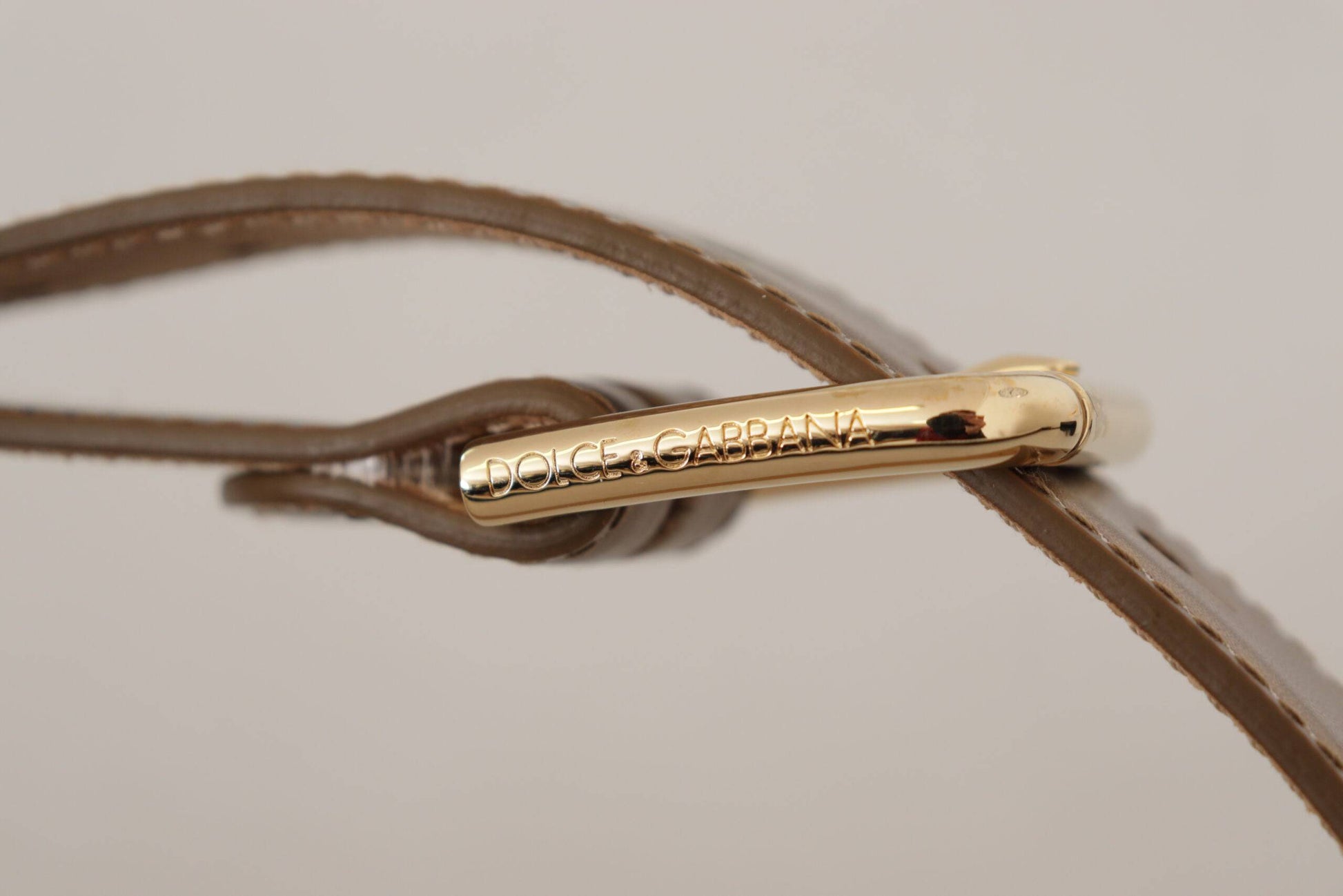 Dolce & Gabbana Bronze Leather Belt with Gold-Toned Buckle - ACCEXO