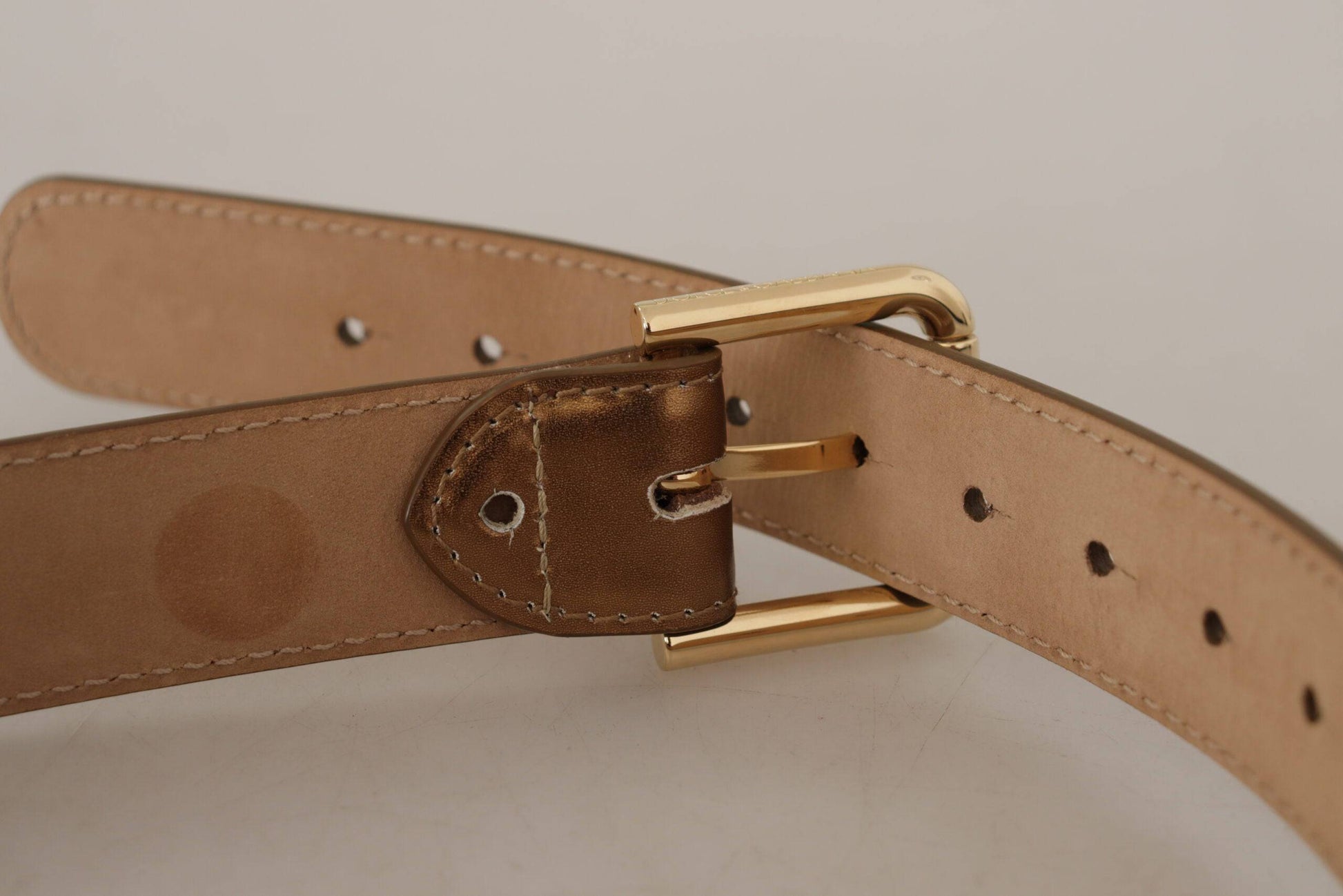 Dolce & Gabbana Bronze Leather Belt with Gold-Toned Buckle - ACCEXO