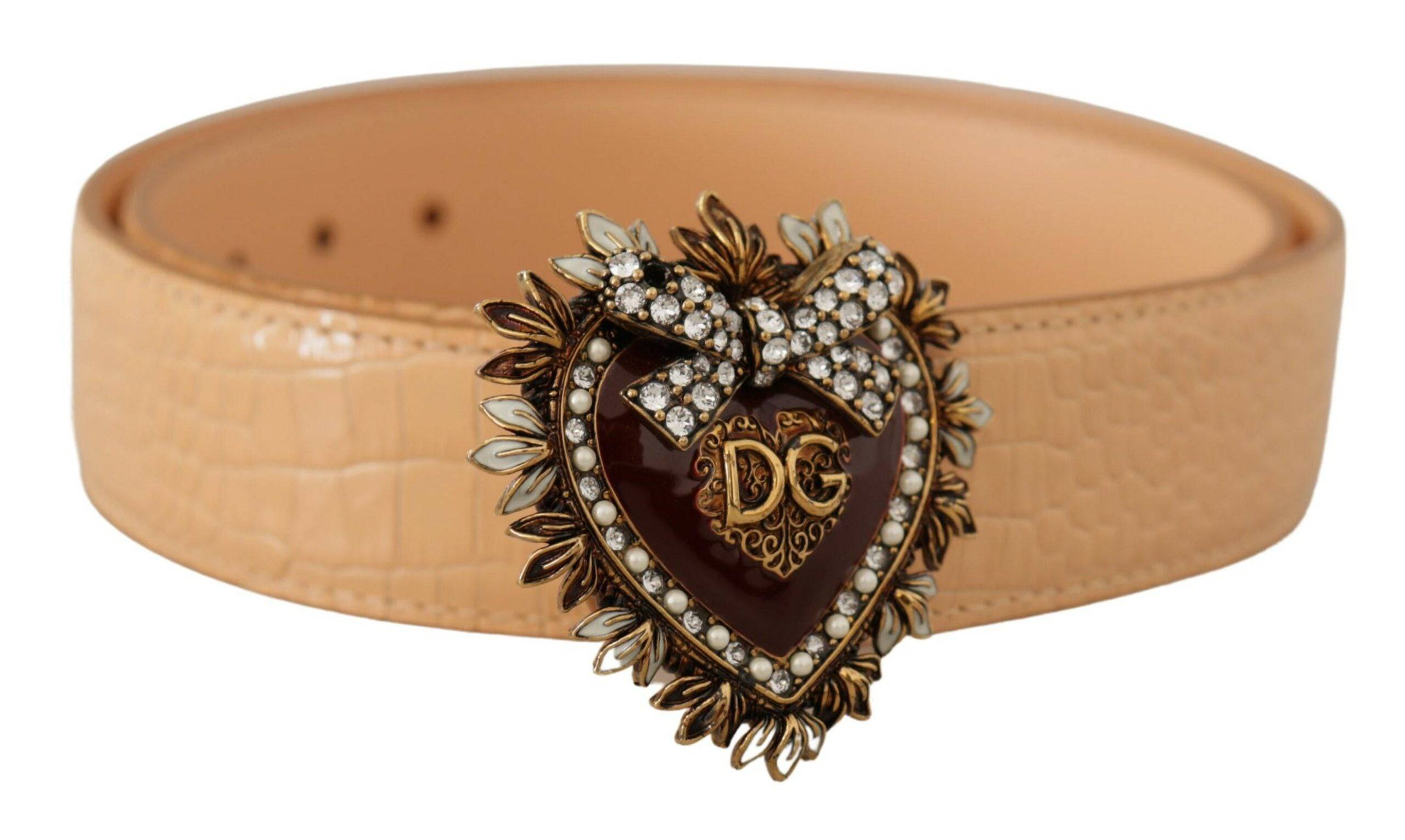 Dolce & Gabbana Enchanting Nude Leather Belt with Engraved Buckle - ACCEXO