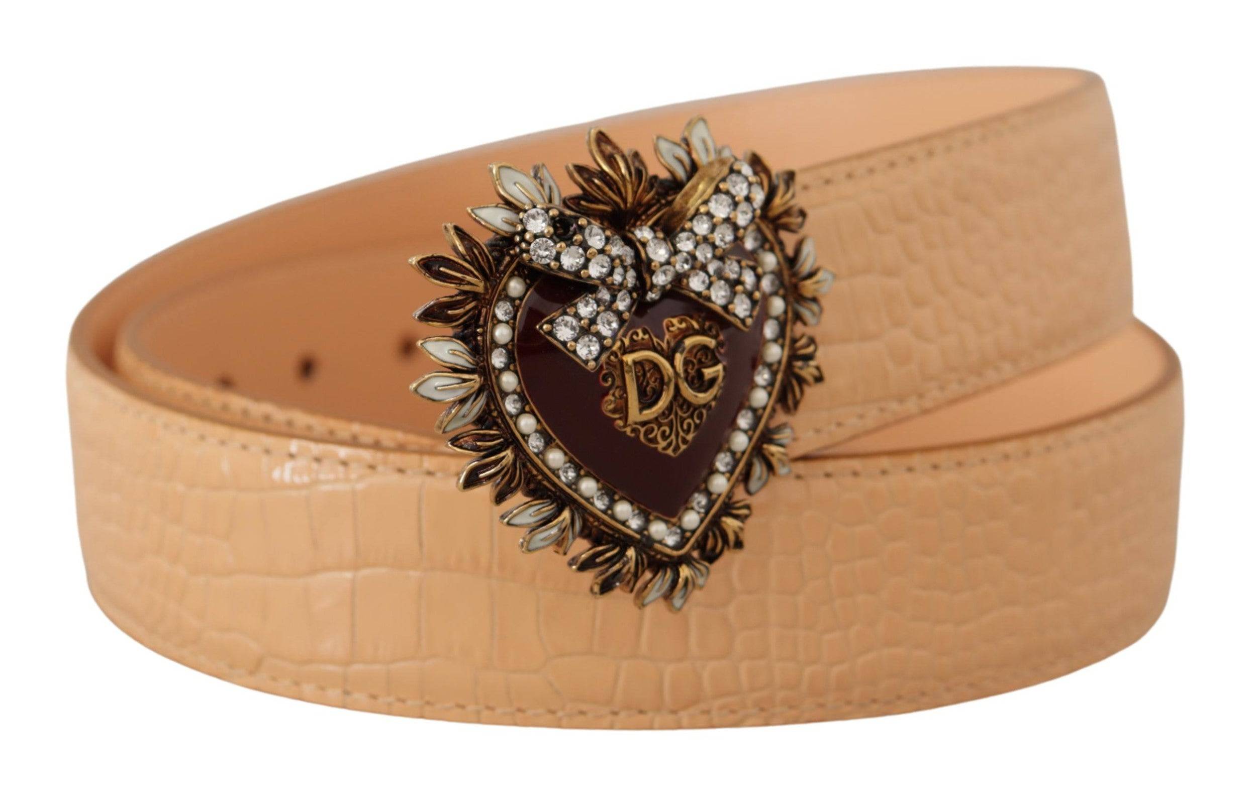 Dolce & Gabbana Enchanting Nude Leather Belt with Engraved Buckle - ACCEXO