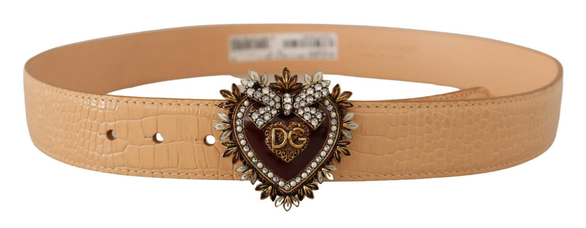 Dolce & Gabbana Enchanting Nude Leather Belt with Engraved Buckle - ACCEXO