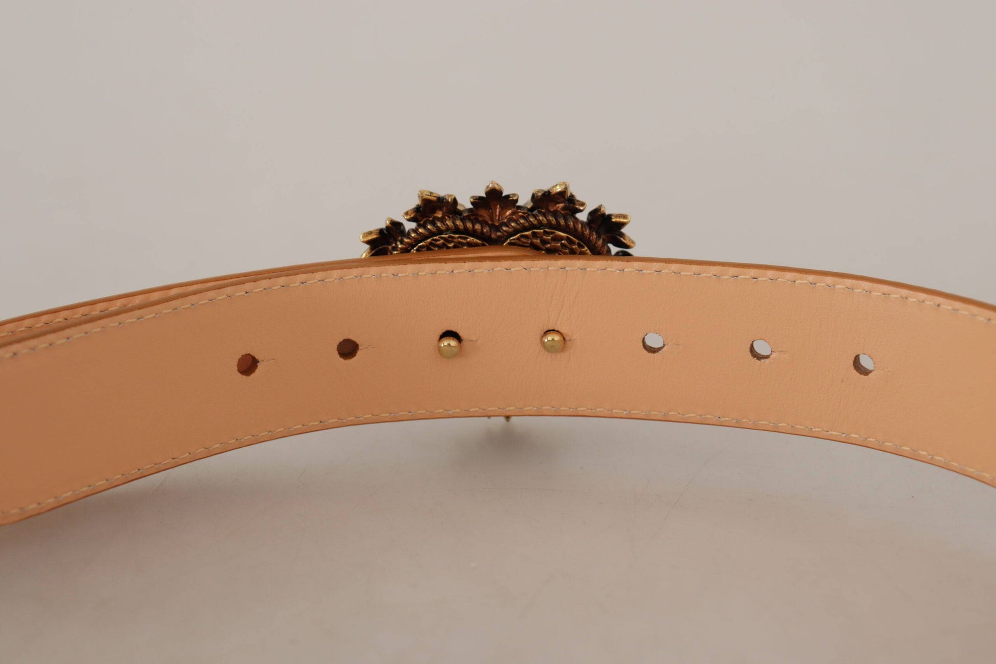 Dolce & Gabbana Enchanting Nude Leather Belt with Engraved Buckle - ACCEXO
