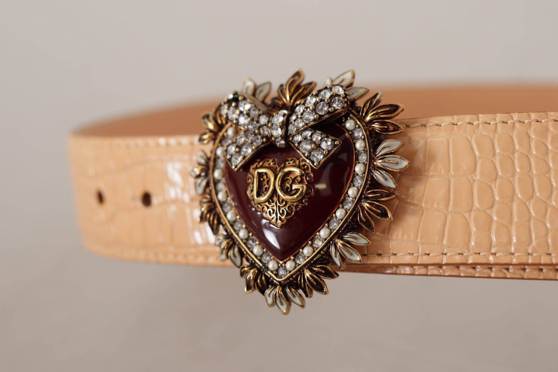 Dolce & Gabbana Enchanting Nude Leather Belt with Engraved Buckle - ACCEXO