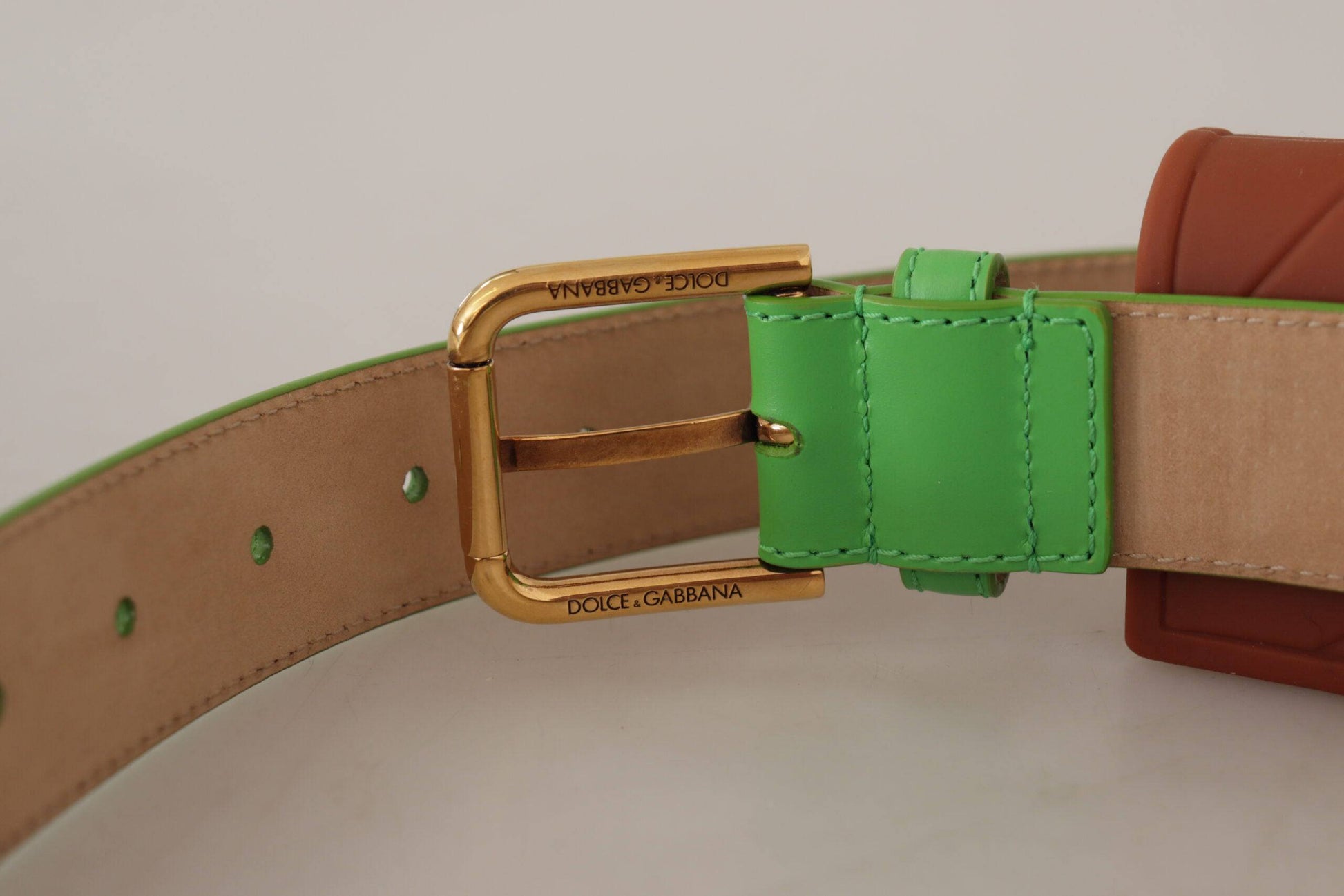 Dolce & Gabbana Chic Emerald Leather Belt with Engraved Buckle - ACCEXO