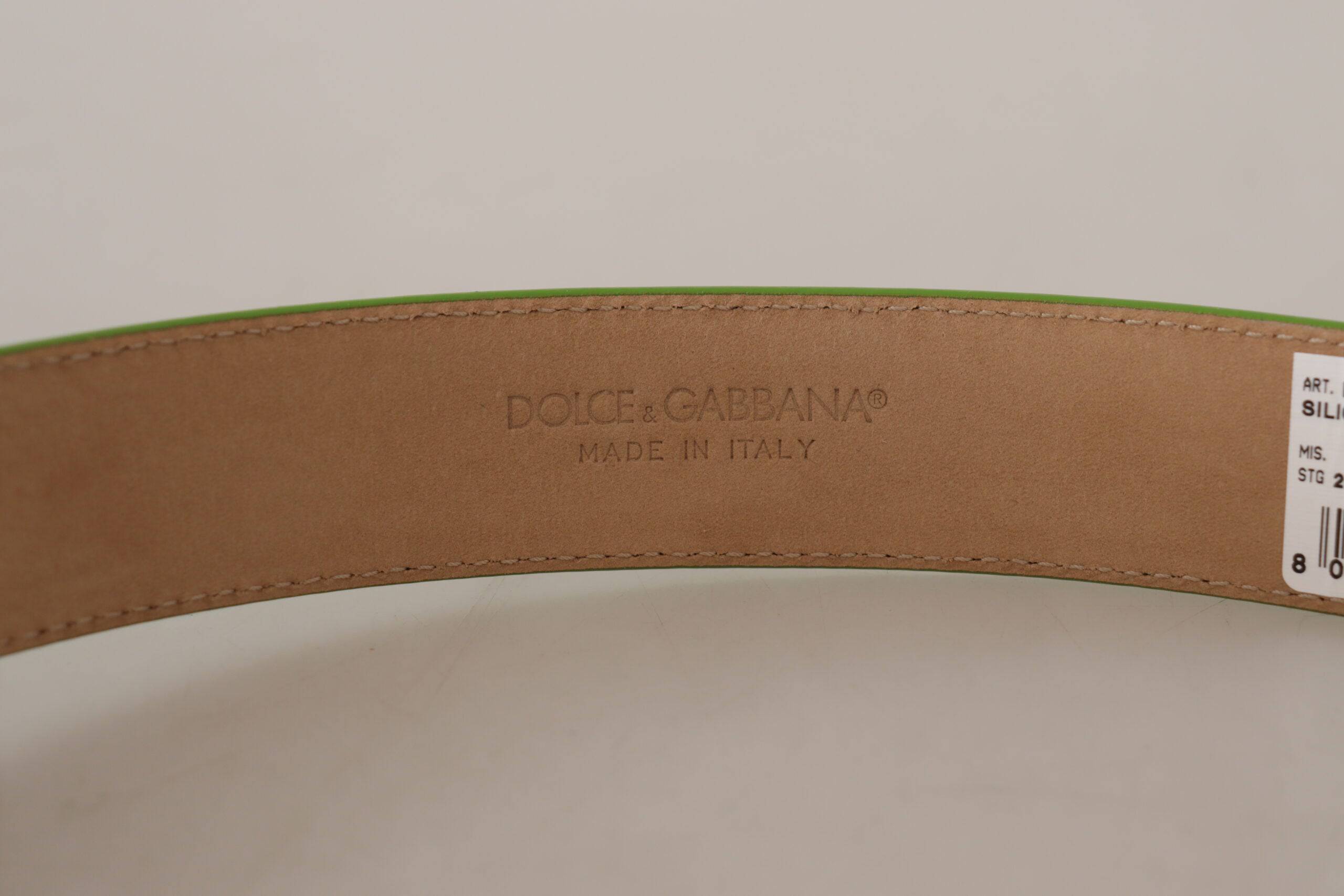 Dolce & Gabbana Chic Emerald Leather Belt with Engraved Buckle - ACCEXO