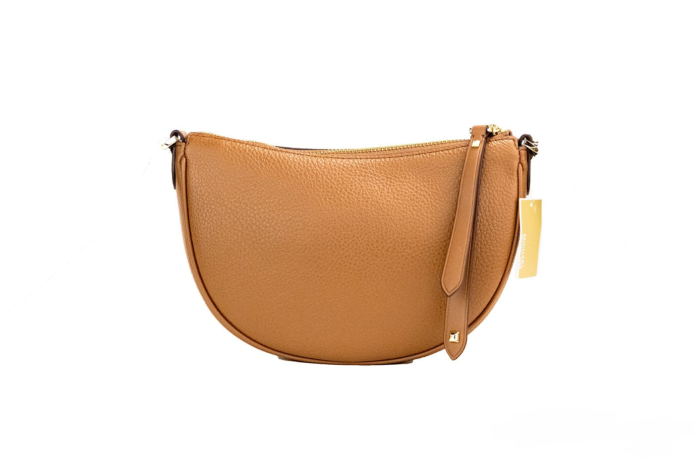 Michael Kors Dover Small Luggage Pebbled Leather Half Moon Crossbody Bag Purse - ACCEXO